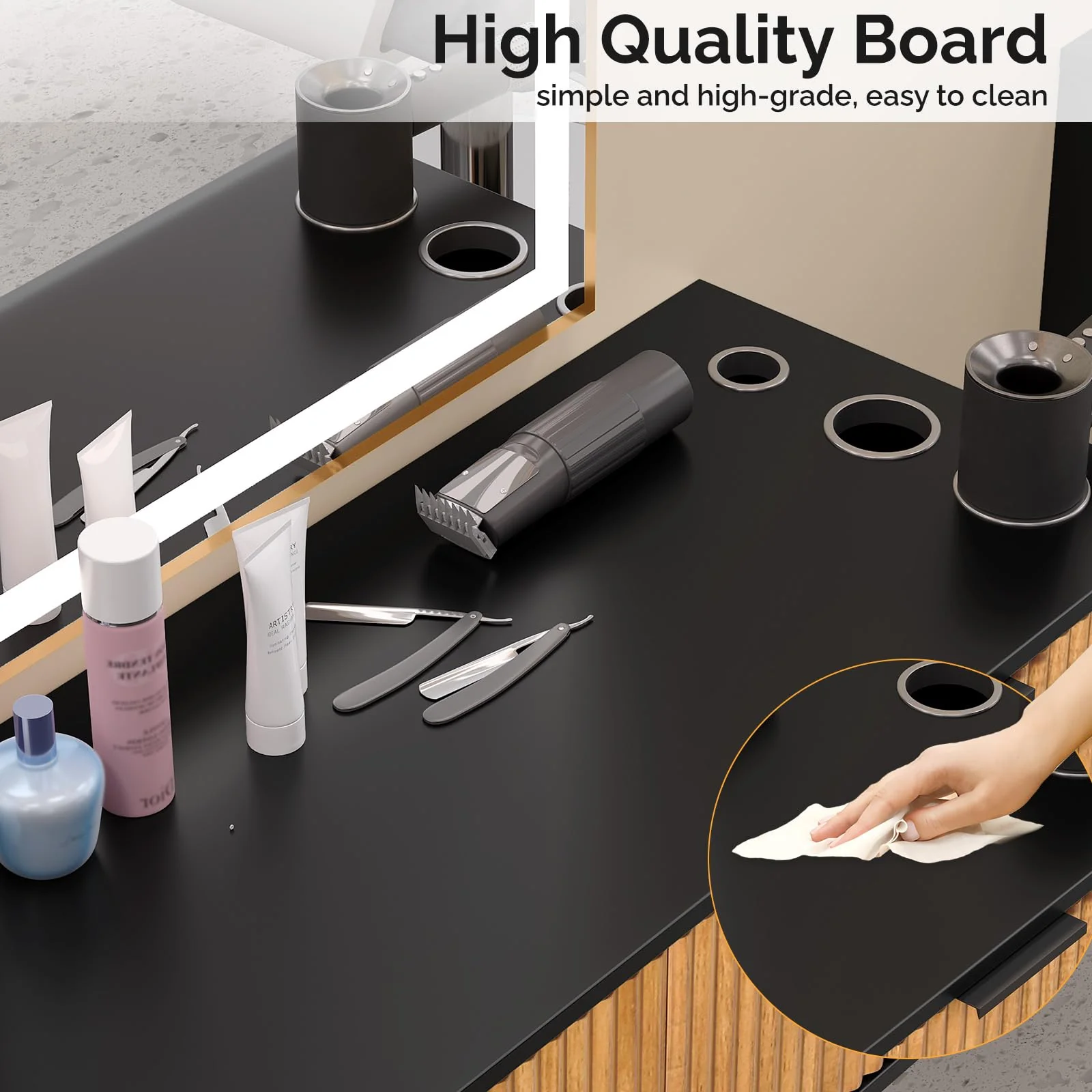 OmySalon WMSCTD Modern Retro Wall Mount Salon Styling Station with 2 Drawers 3 Heat-Resistant Tool Holders - Image 7