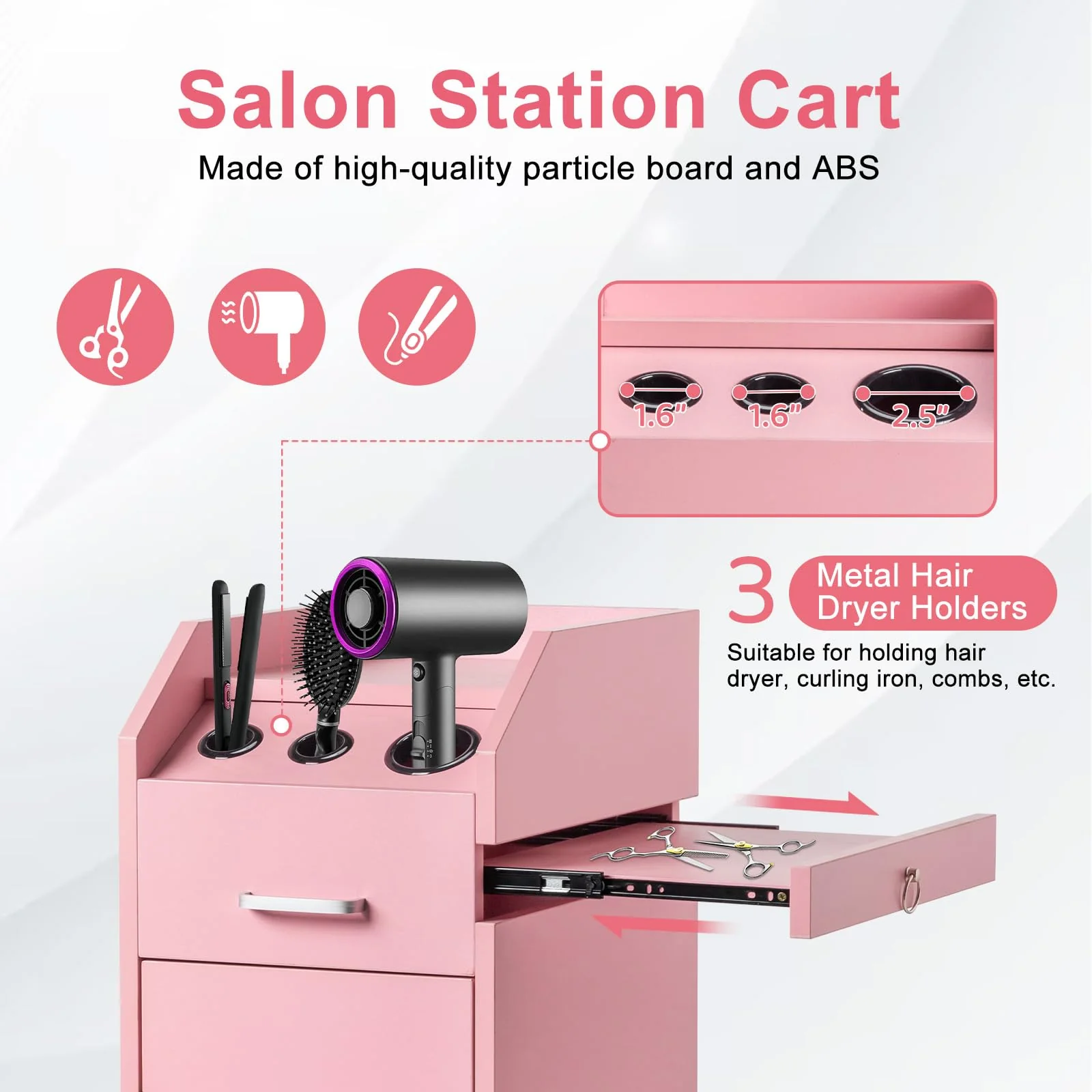 OmySalon Wooden Mobile Salon Trolley Cart w/Wheels & 4 Drawer Trays - Image 21