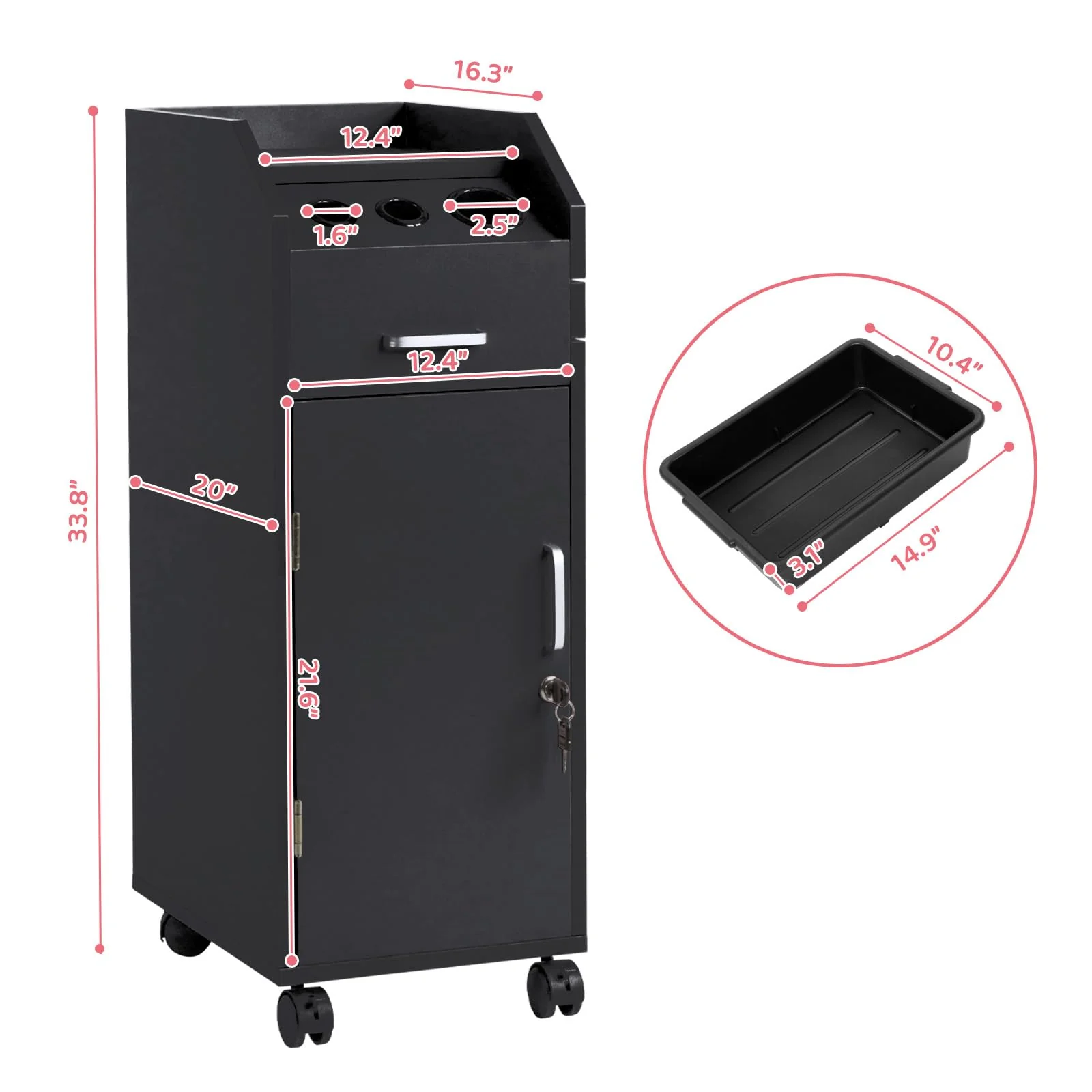 OmySalon Wooden Mobile Salon Trolley Cart w/Wheels & 4 Drawer Trays - Image 6