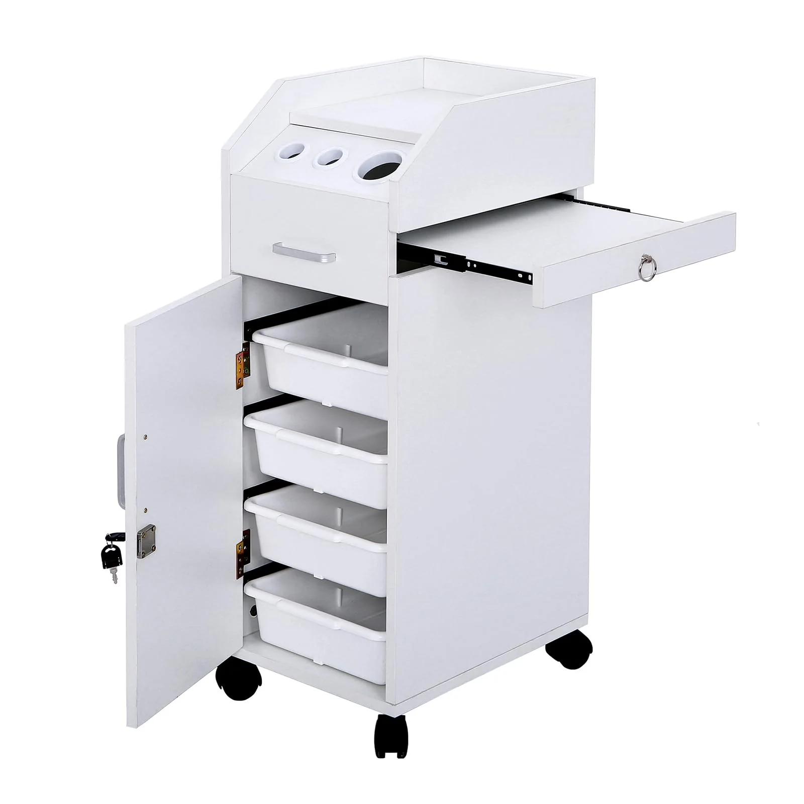 OmySalon Wooden Mobile Salon Trolley Cart w/Wheels & 4 Drawer Trays - Image 9