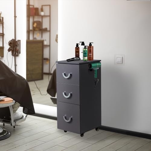 OmySalon Wooden Rolling Salon Trolley Cart w/Wheels & 3 Drawers - Image 7