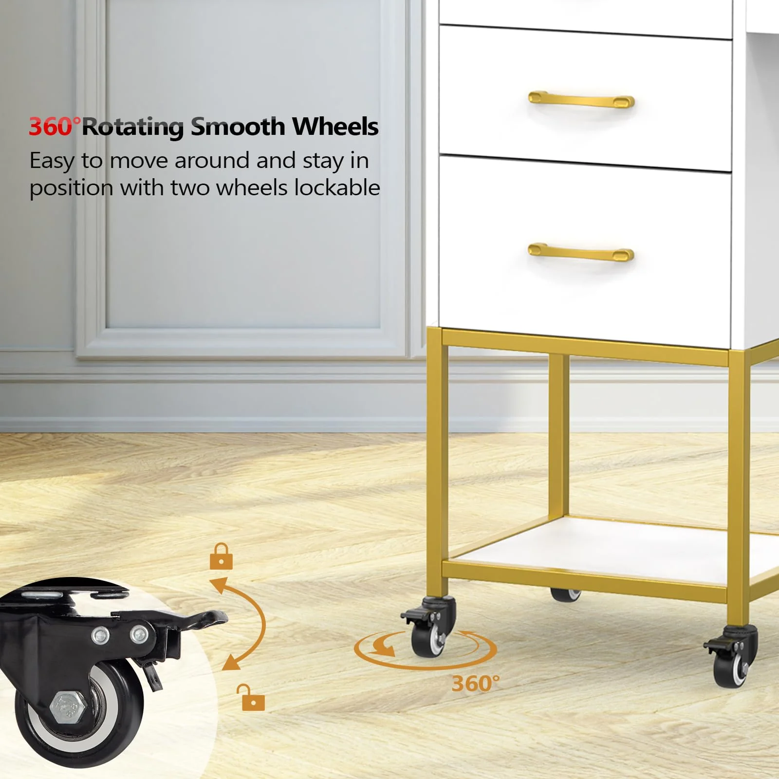 OmySalon ST-2501 Wooden Rolling Storage Trolley Cart w/Wheels & 3 Dreawers 1 Bottom Compartment Plate Hair Dryer Holders - Image 16