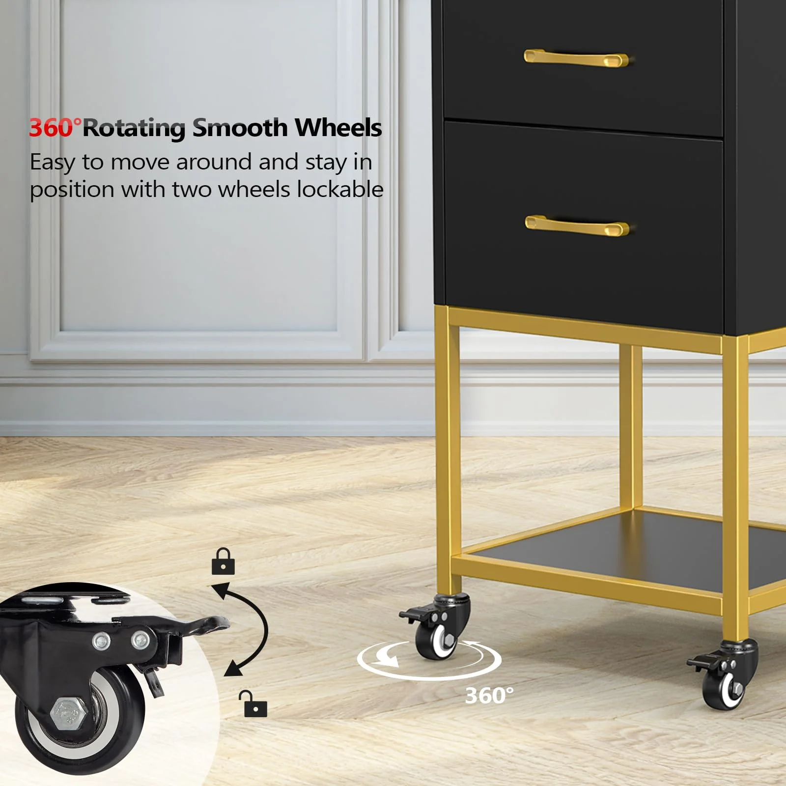 OmySalon ST-2501 Wooden Rolling Storage Trolley Cart w/Wheels & 3 Dreawers 1 Bottom Compartment Plate Hair Dryer Holders - Image 7