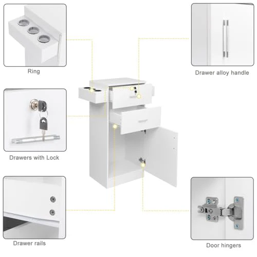 OmySalon HSC-10 Free Standing Wooden Salon Barber Station Cabinet w/2 drawers 1 Cabinet 6 Hair Dryer Holders - Image 12