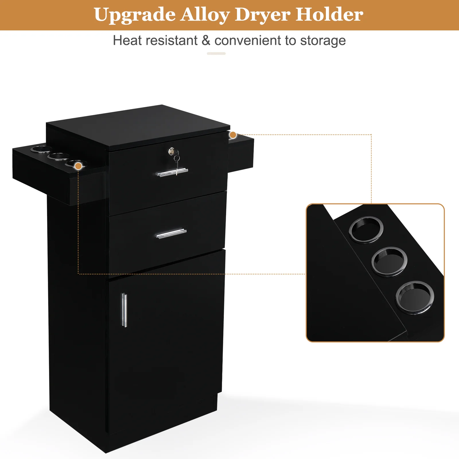 OmySalon HSC-10 Free Standing Wooden Salon Barber Station Cabinet w/2 drawers 1 Cabinet 6 Hair Dryer Holders - Image 4