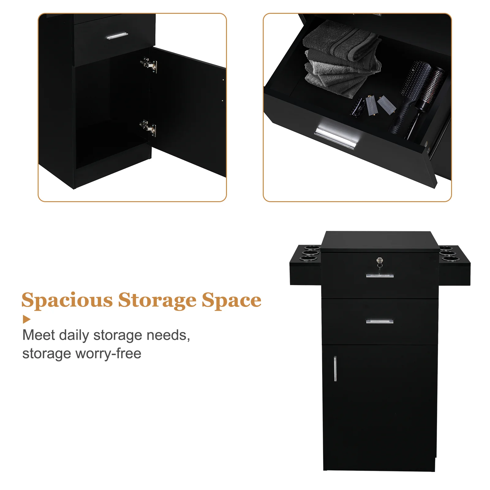 OmySalon HSC-10 Free Standing Wooden Salon Barber Station Cabinet w/2 drawers 1 Cabinet 6 Hair Dryer Holders - Image 5