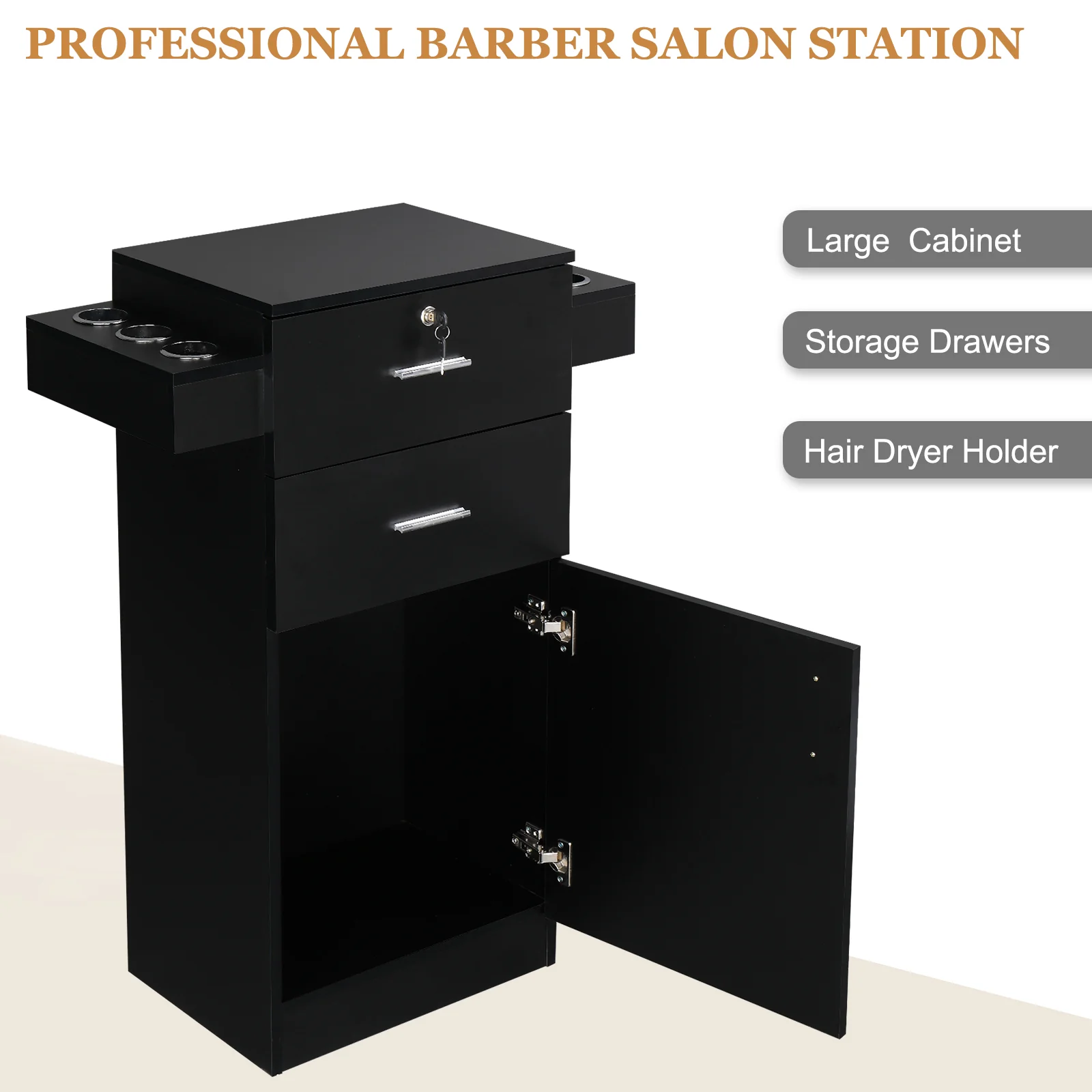 OmySalon HSC-10 Free Standing Wooden Salon Barber Station Cabinet w/2 drawers 1 Cabinet 6 Hair Dryer Holders - Image 7