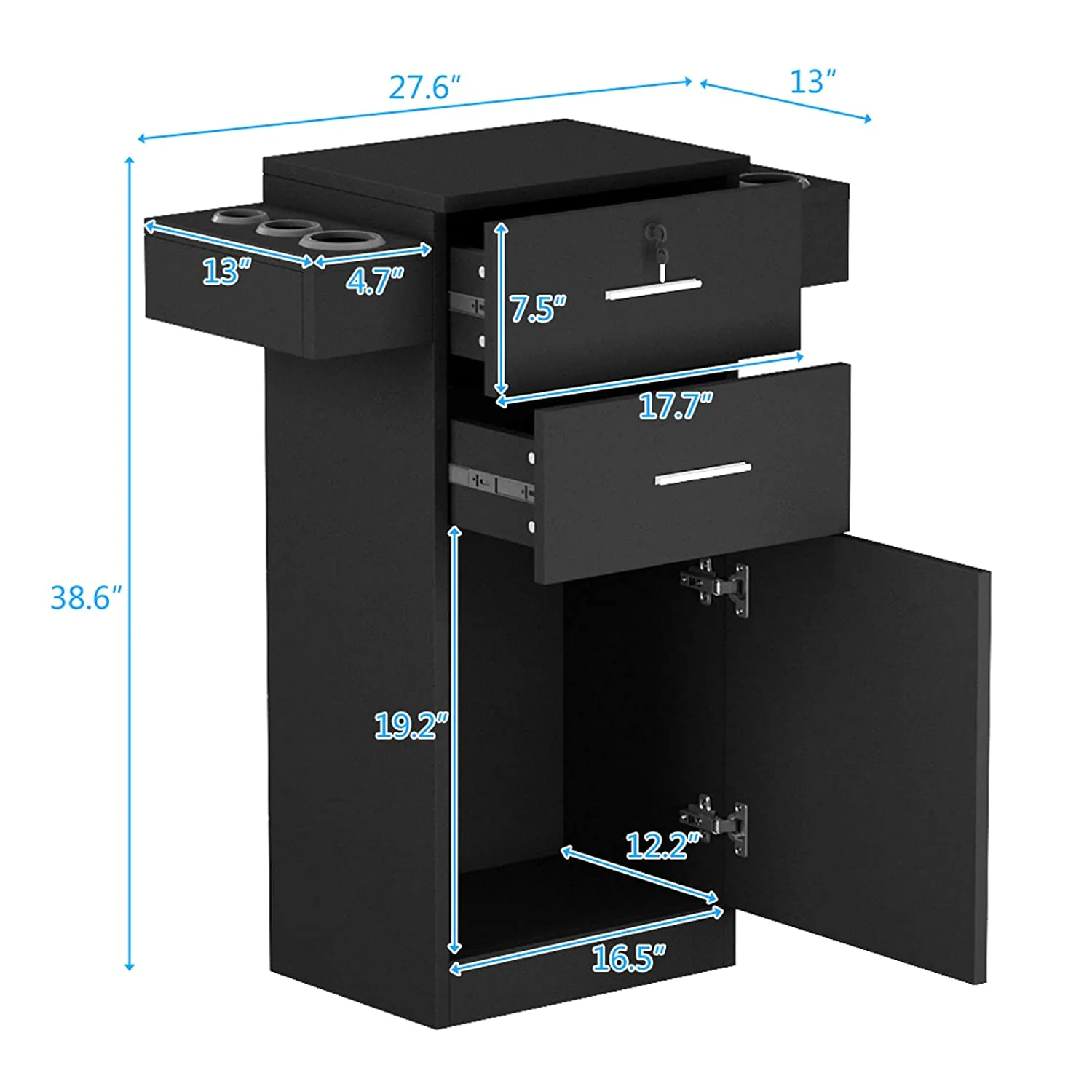 OmySalon HSC-10 Free Standing Wooden Salon Barber Station Cabinet w/2 drawers 1 Cabinet 6 Hair Dryer Holders - Image 9