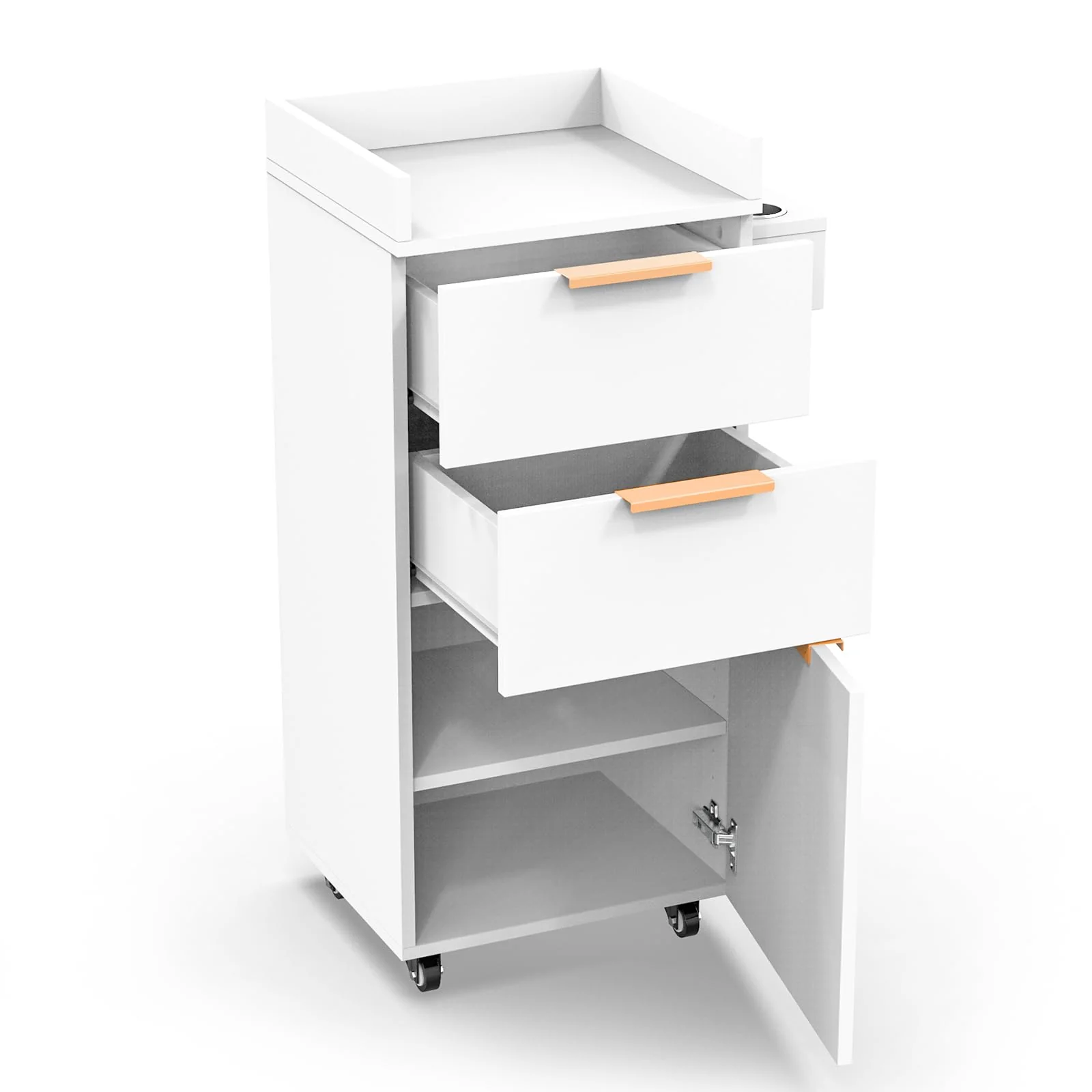 OmySalon ST-2001 Wooden Mobile Salon Trolley Cart w/Wheels & 2 Drawers 1 Storage Cabinet - Image 10