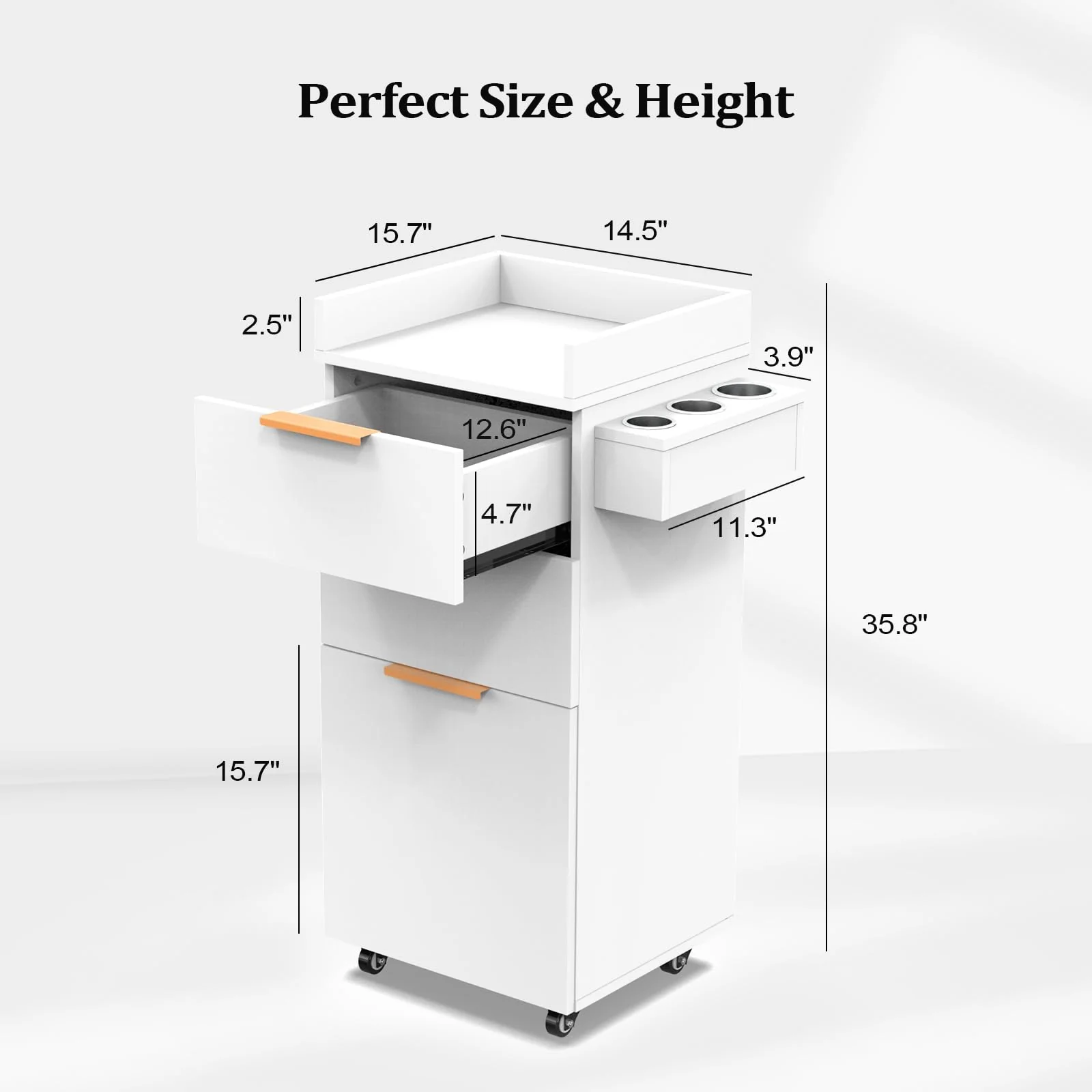 OmySalon ST-2001 Wooden Mobile Salon Trolley Cart w/Wheels & 2 Drawers 1 Storage Cabinet - Image 12