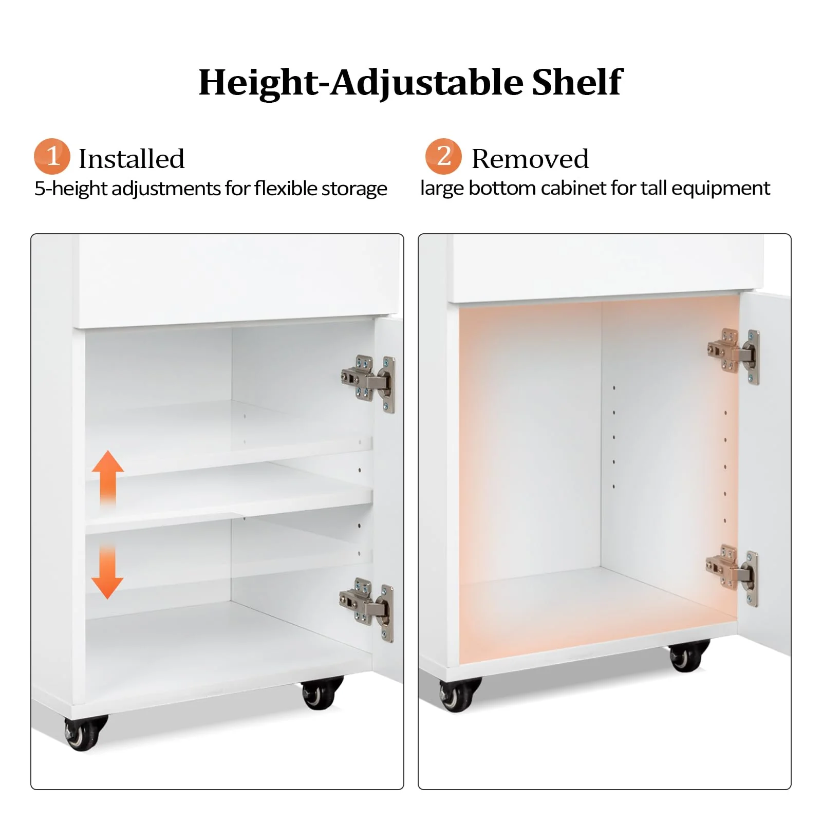 OmySalon ST-2001 Wooden Mobile Salon Trolley Cart w/Wheels & 2 Drawers 1 Storage Cabinet - Image 16