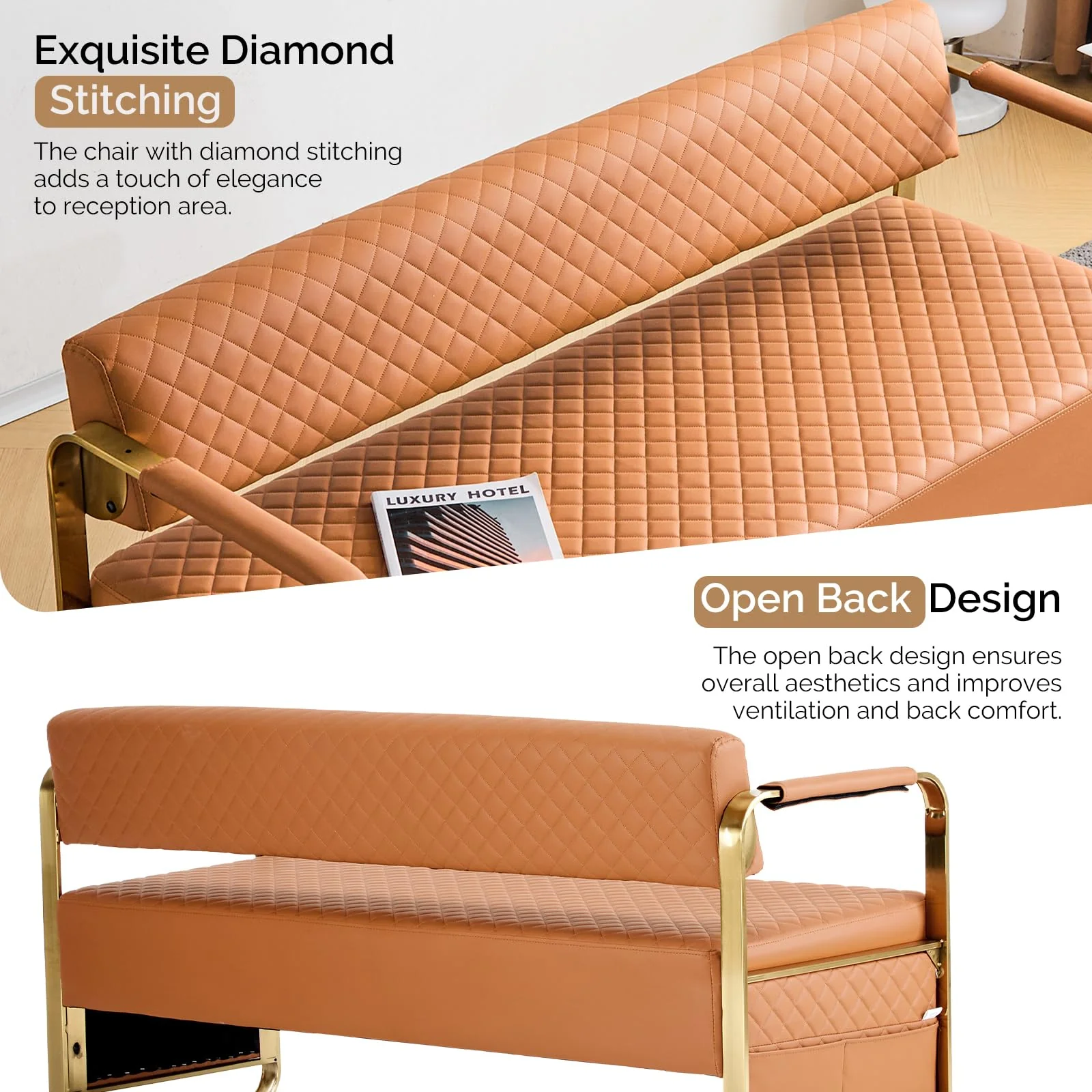 OmySalon WRB1201 57.5in Reception Waiting Room Bench Chair with Arms for Beauty Barber Salon Airport Bank - Image 11