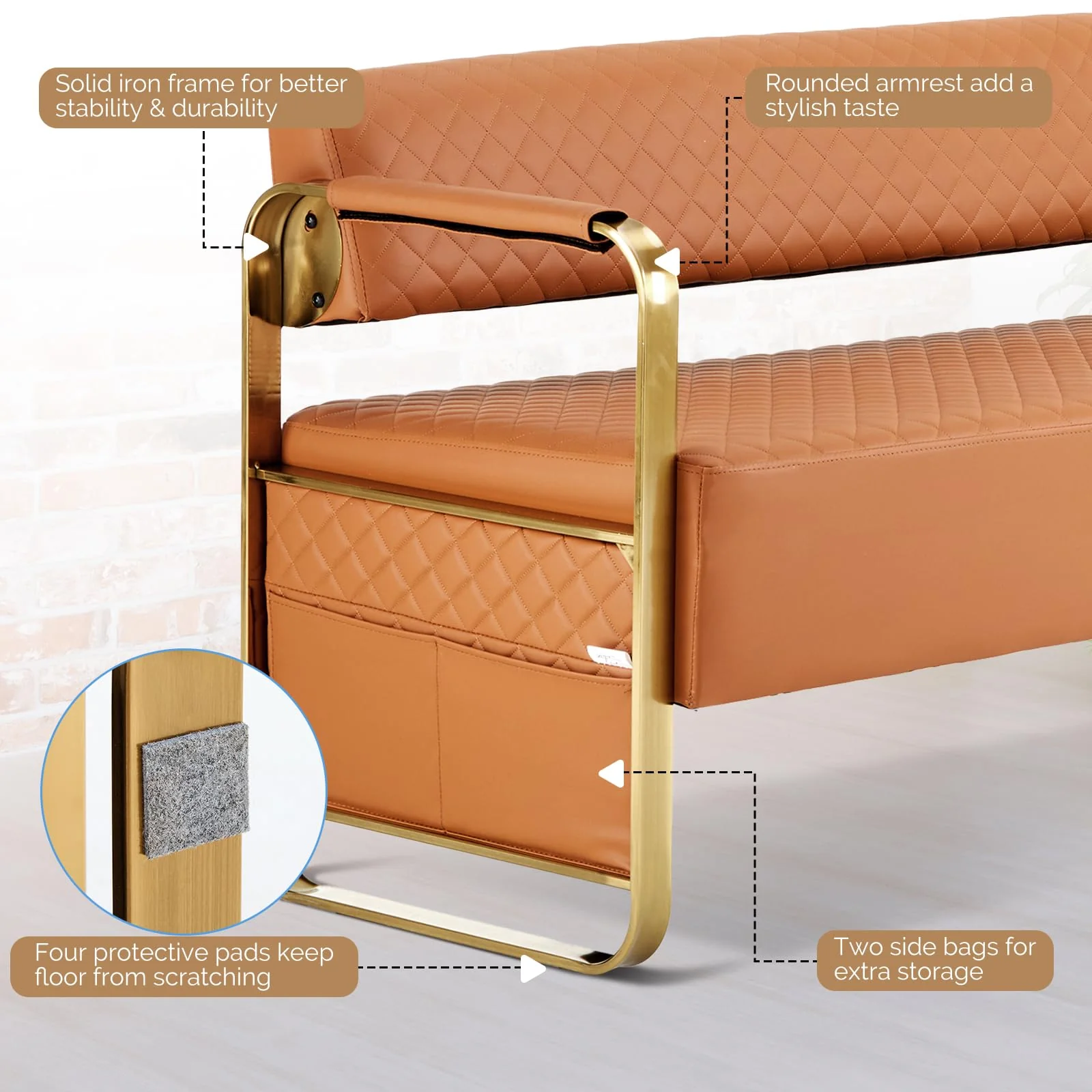 OmySalon WRB1201 57.5in Reception Waiting Room Bench Chair with Arms for Beauty Barber Salon Airport Bank - Image 12