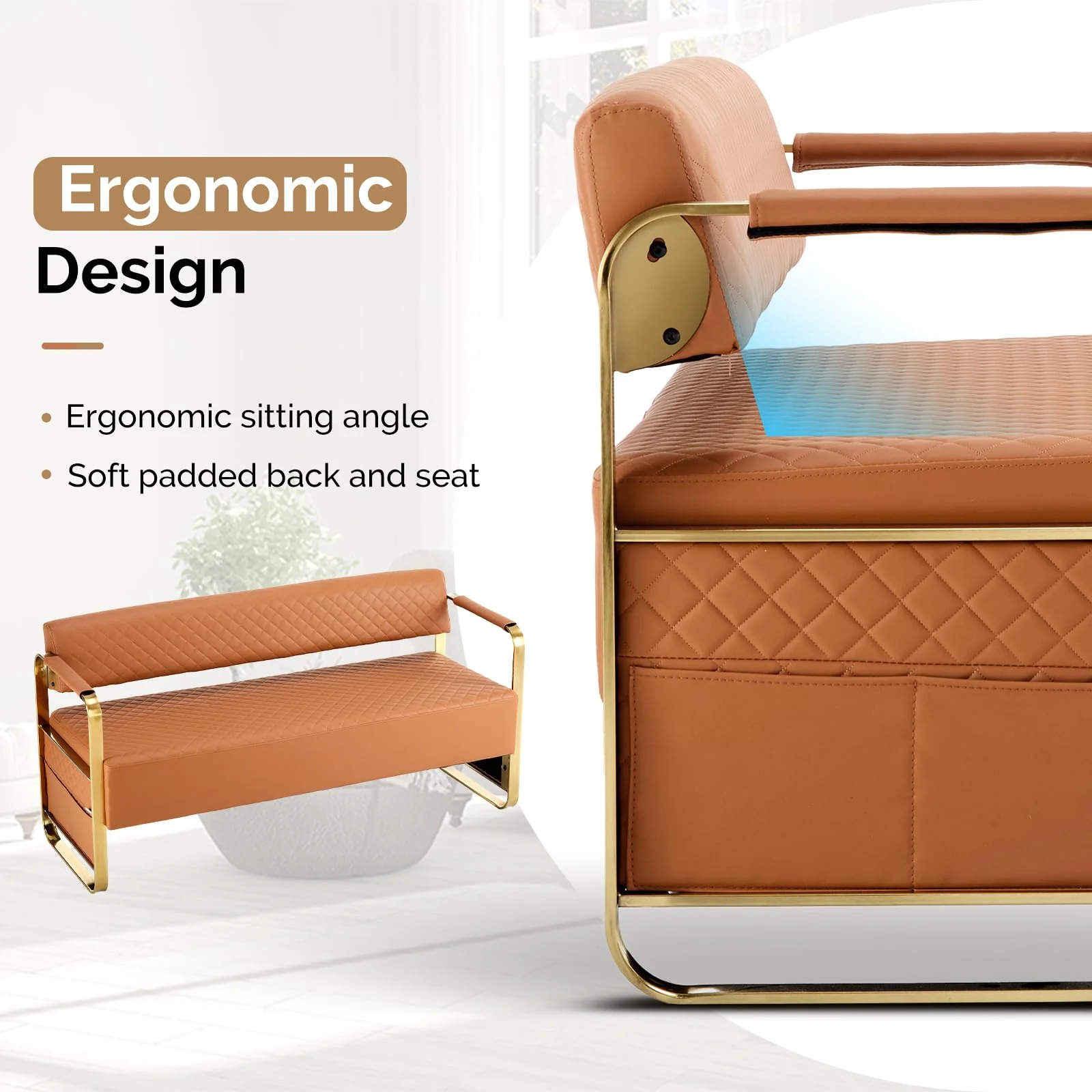 OmySalon WRB1201 57.5in Reception Waiting Room Bench Chair with Arms for Beauty Barber Salon Airport Bank - Image 13