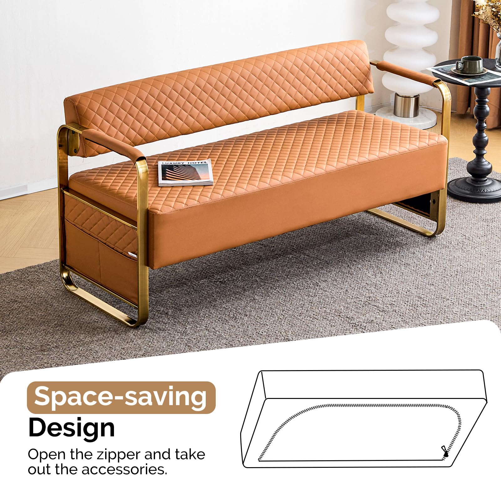 OmySalon WRB1201 57.5in Reception Waiting Room Bench Chair with Arms for Beauty Barber Salon Airport Bank - Image 15