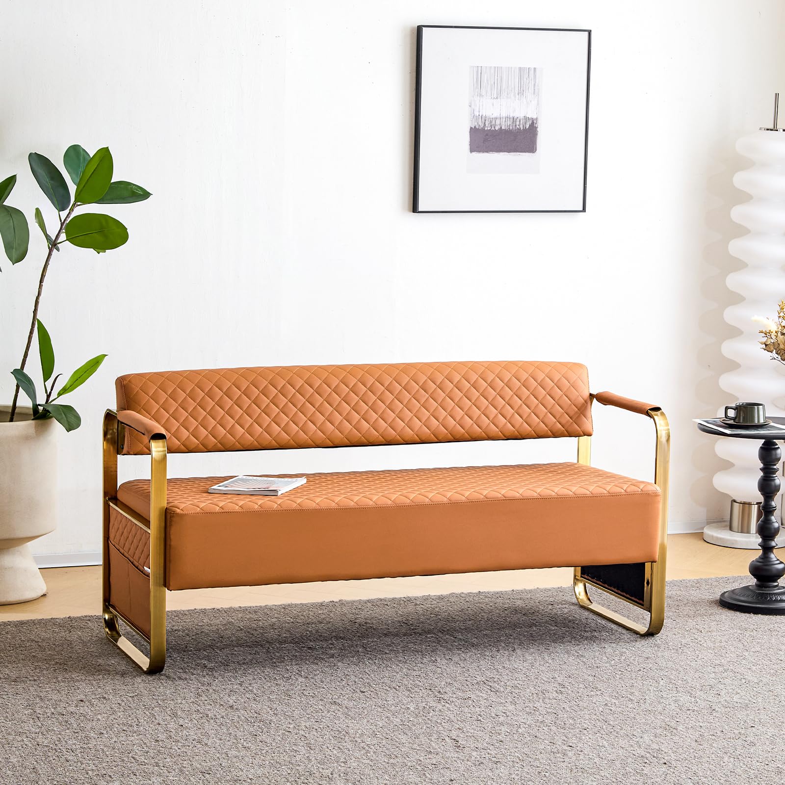 OmySalon WRB1201 57.5in Reception Waiting Room Bench Chair with Arms for Beauty Barber Salon Airport Bank - Image 17