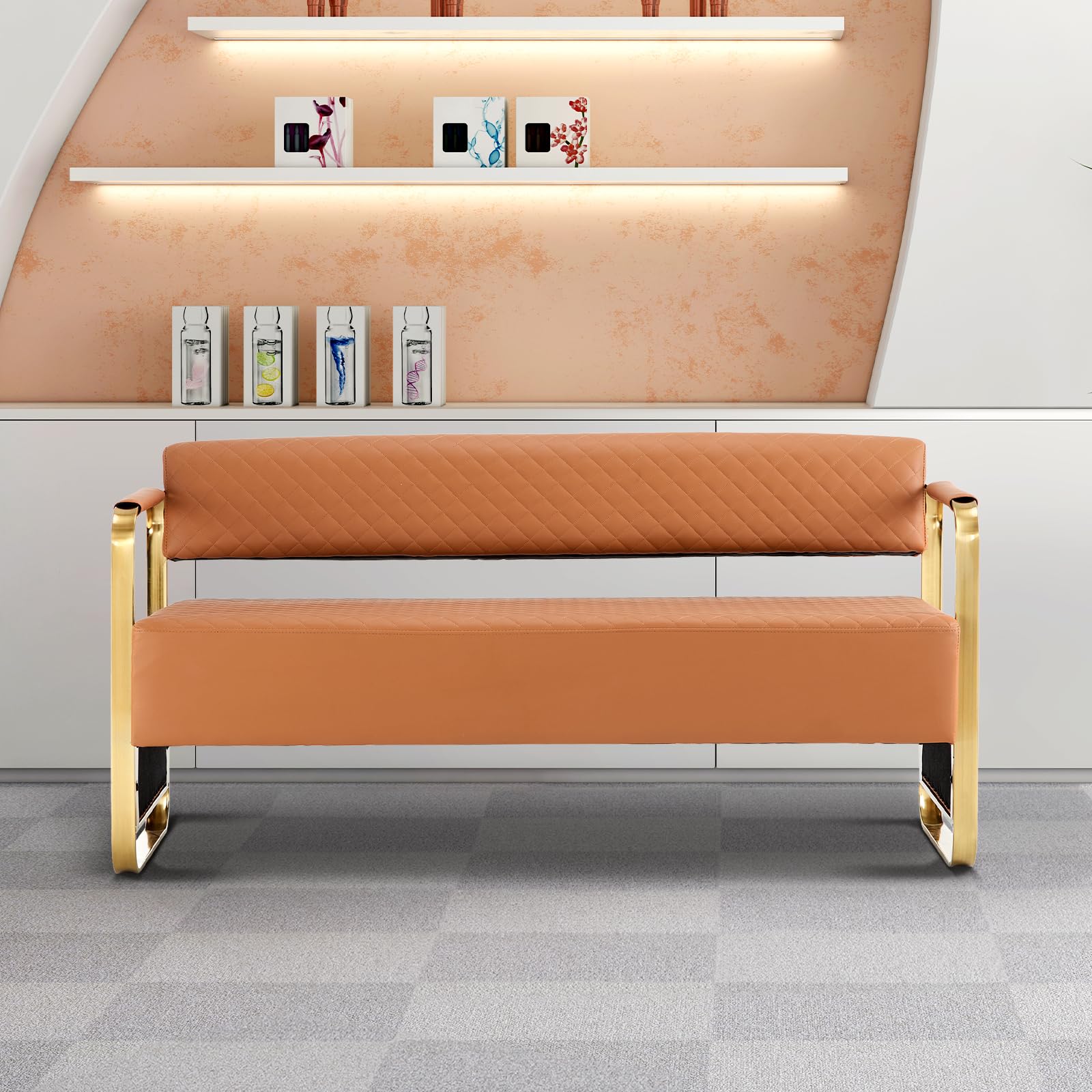 OmySalon WRB1201 57.5in Reception Waiting Room Bench Chair with Arms for Beauty Barber Salon Airport Bank - Image 18