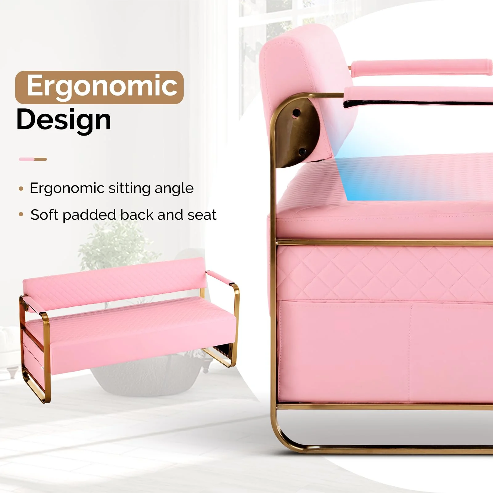 OmySalon WRB1201 57.5in Reception Waiting Room Bench Chair with Arms for Beauty Barber Salon Airport Bank - Image 22