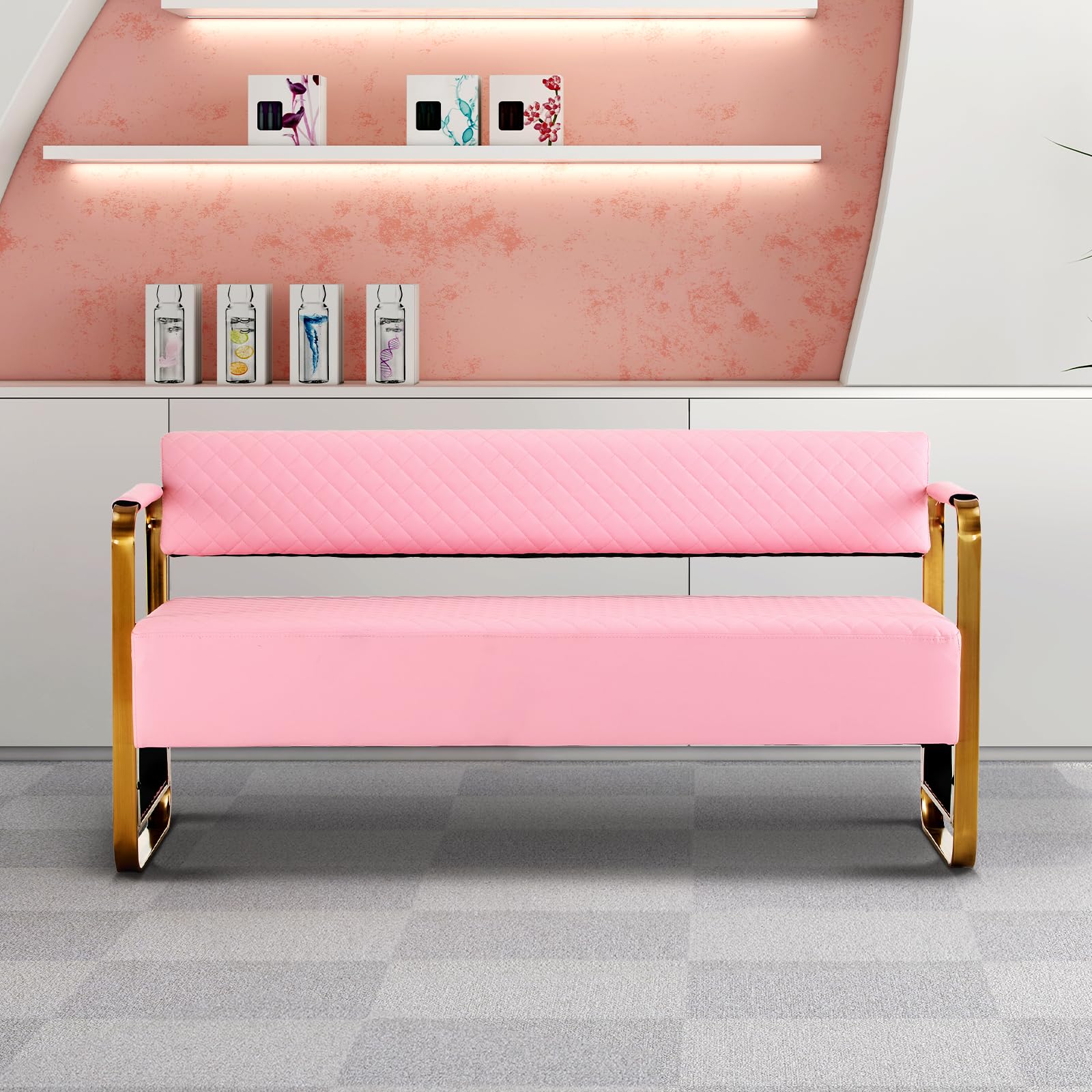 OmySalon WRB1201 57.5in Reception Waiting Room Bench Chair with Arms for Beauty Barber Salon Airport Bank - Image 26