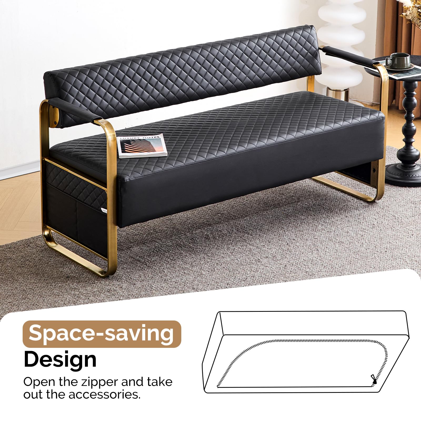 OmySalon WRB1201 57.5in Reception Waiting Room Bench Chair with Arms for Beauty Barber Salon Airport Bank - Image 3