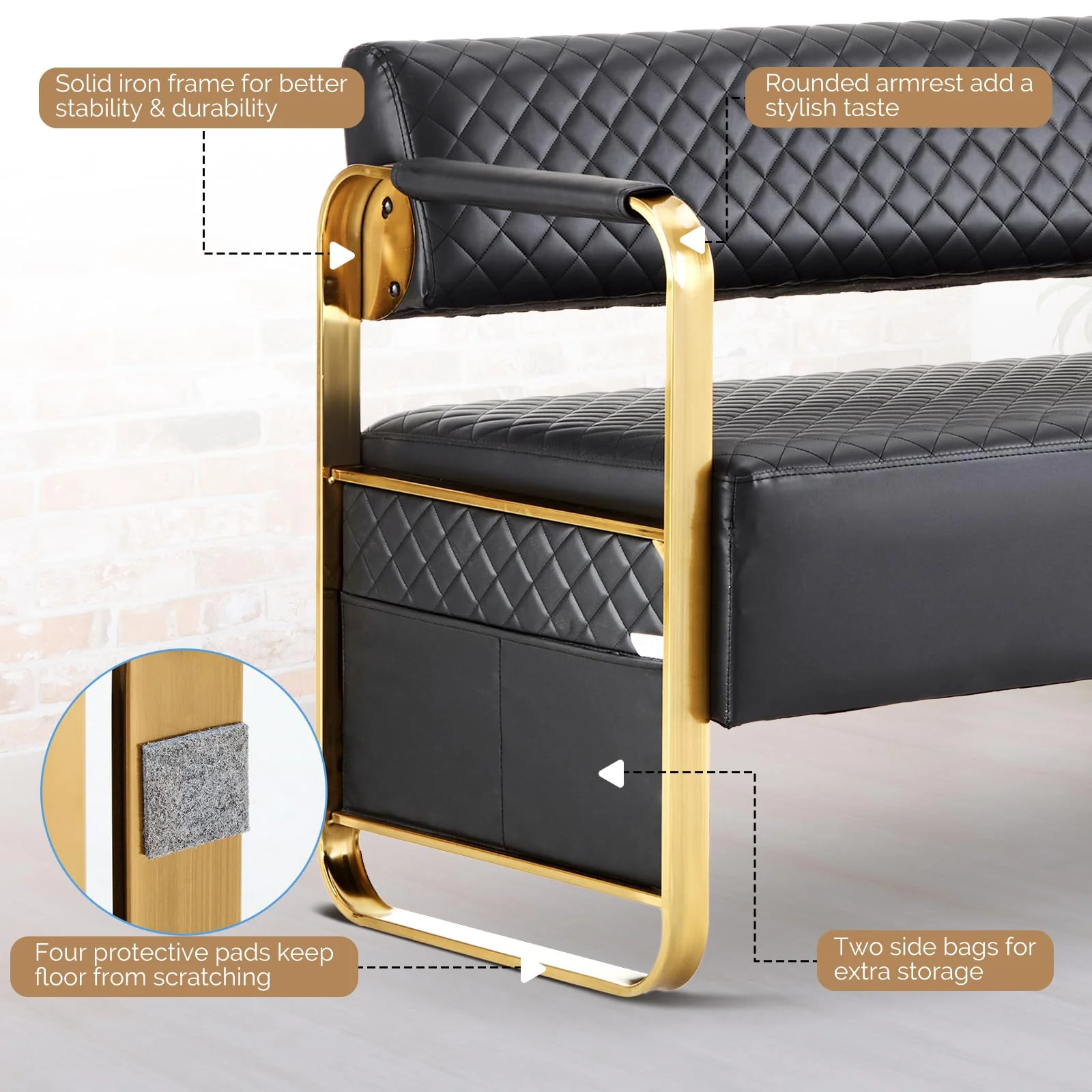 OmySalon WRB1201 57.5in Reception Waiting Room Bench Chair with Arms for Beauty Barber Salon Airport Bank - Image 5