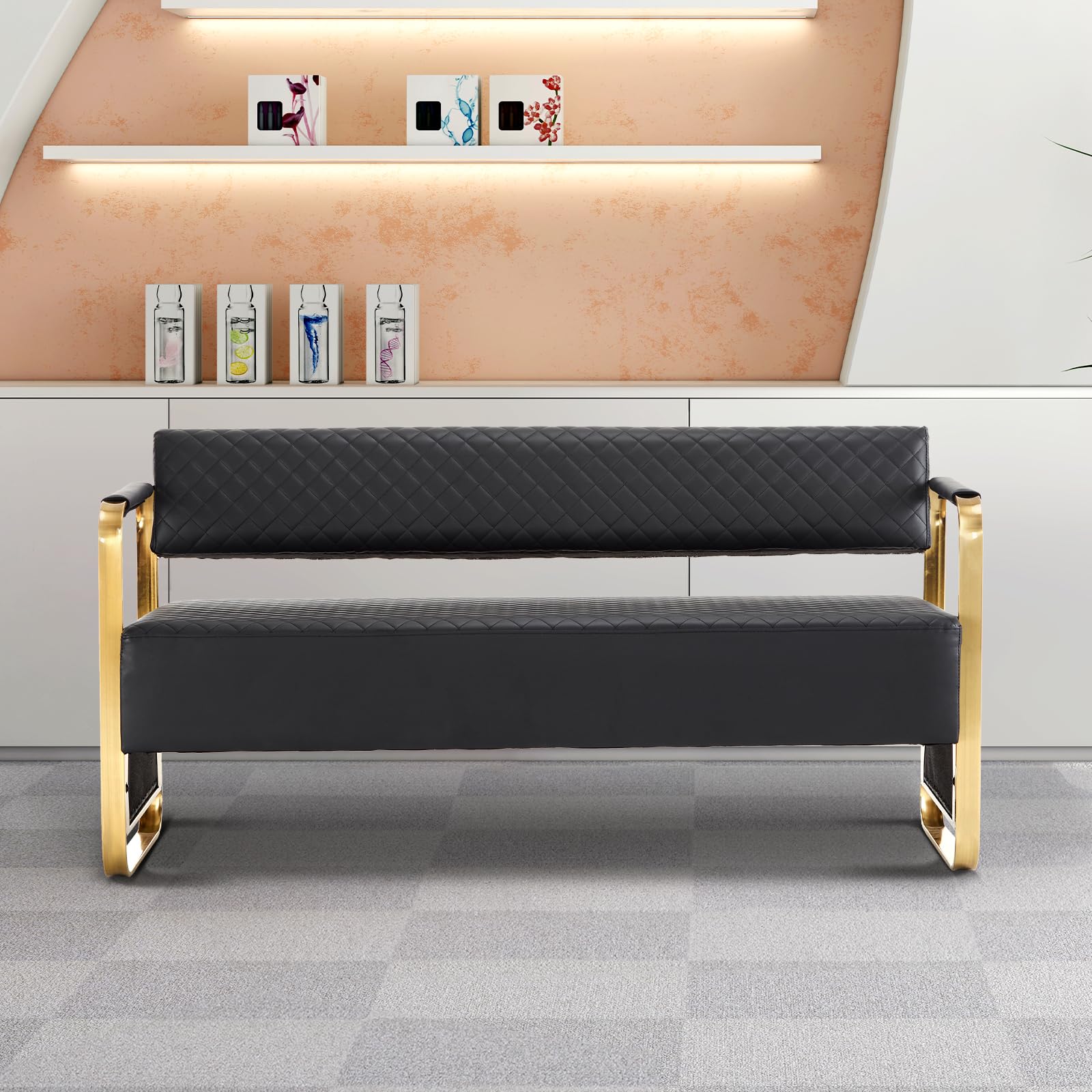 OmySalon WRB1201 57.5in Reception Waiting Room Bench Chair with Arms for Beauty Barber Salon Airport Bank - Image 9