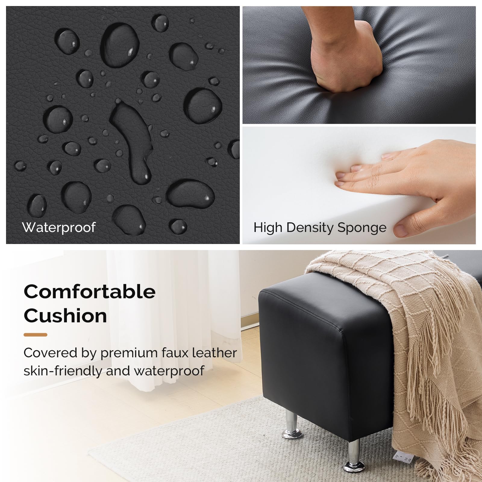 OmySalon WRB1401 53.9in Faux Leather Waiting Room Reception Bench Chair for Beauty Barber Salon SPA Office Small Space - Image 4