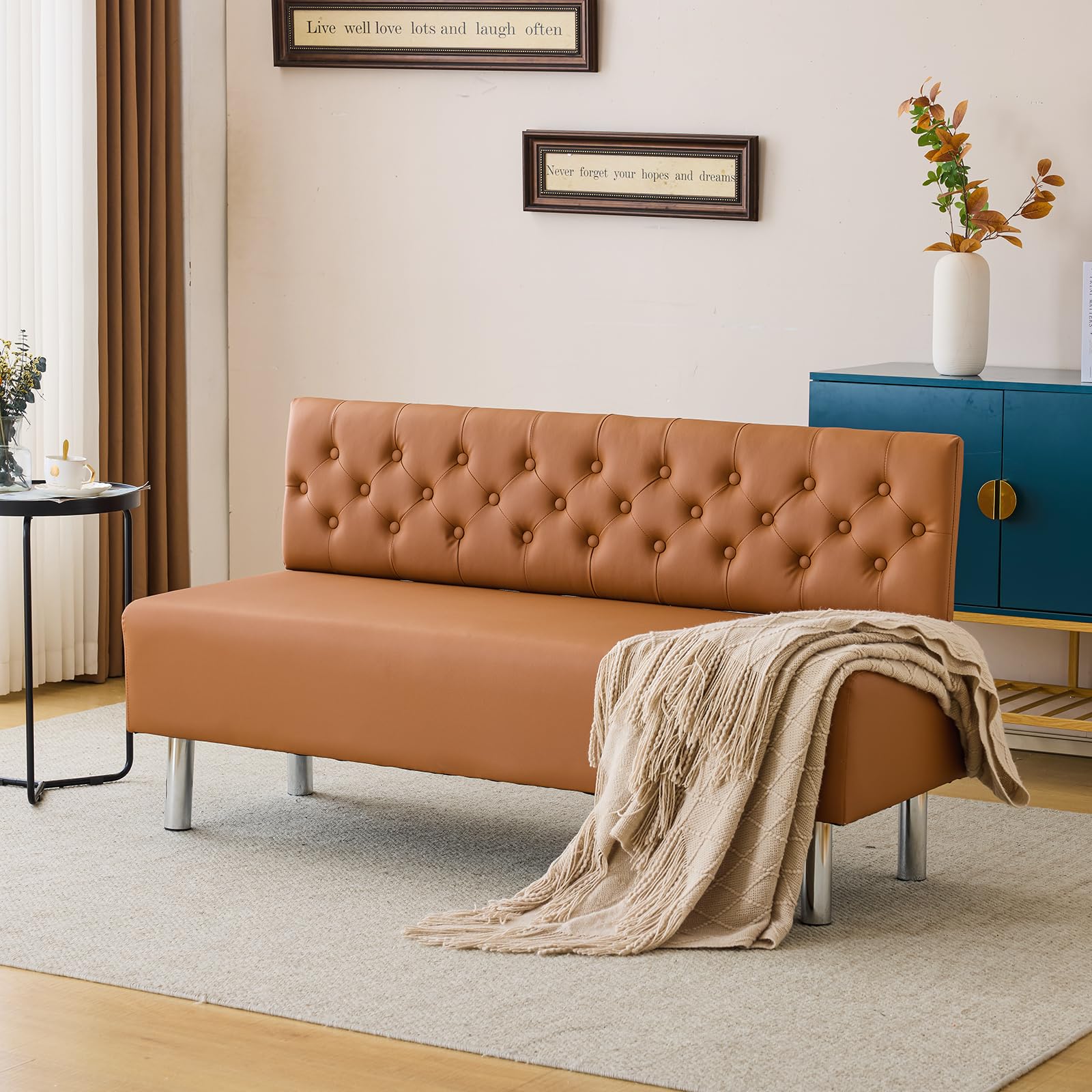 OmySalon WRB1501 58.6in Upholstered Waiting Room Reception Bench Chair with Button Tufted Backrest - Image 11