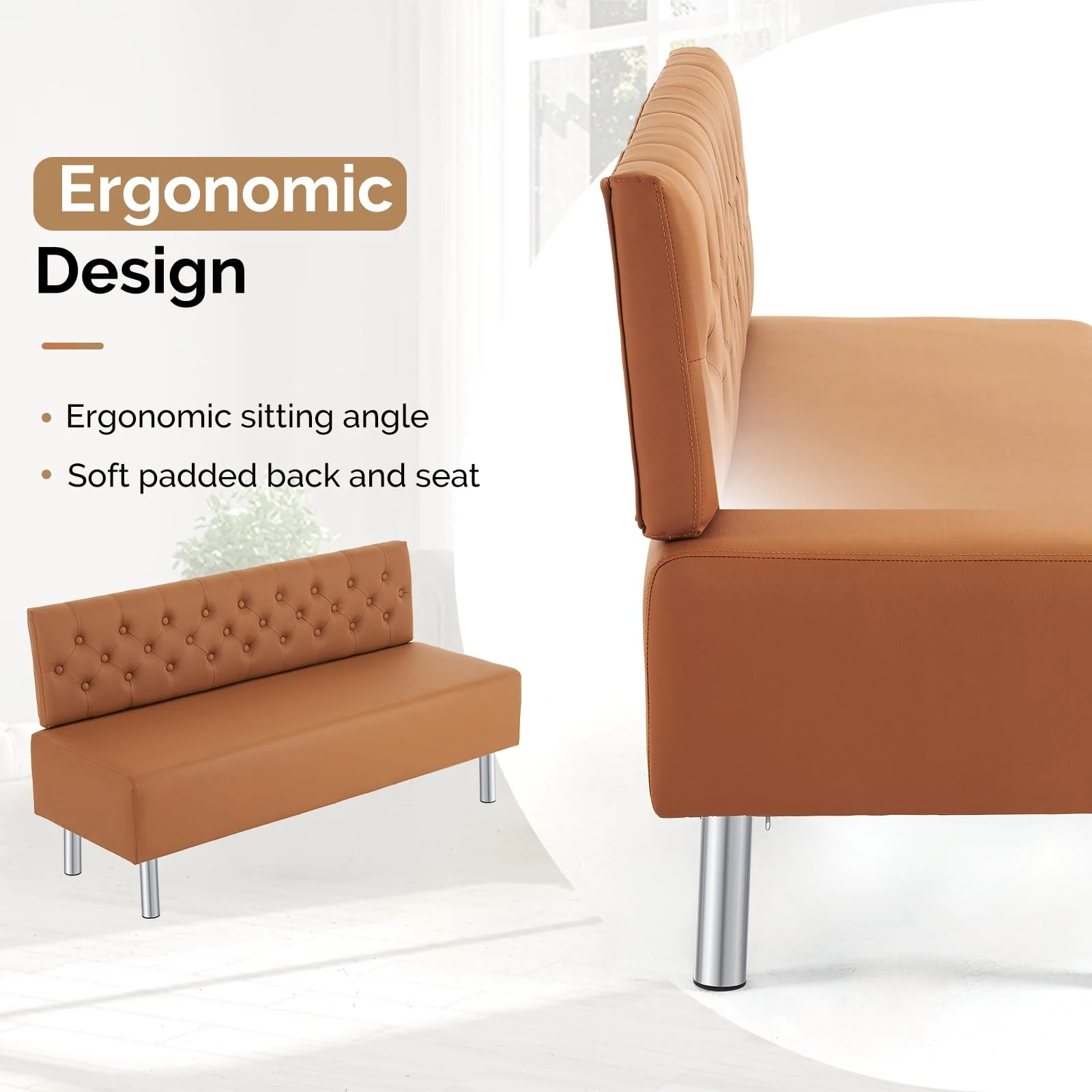OmySalon WRB1501 58.6in Upholstered Waiting Room Reception Bench Chair with Button Tufted Backrest - Image 13