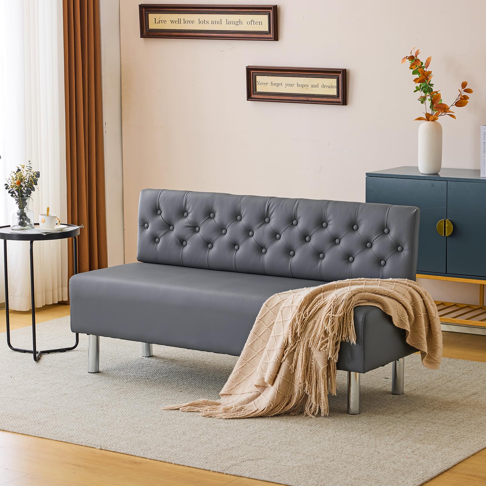 OmySalon WRB1501 58.6in Upholstered Waiting Room Reception Bench Chair with Button Tufted Backrest - Image 20