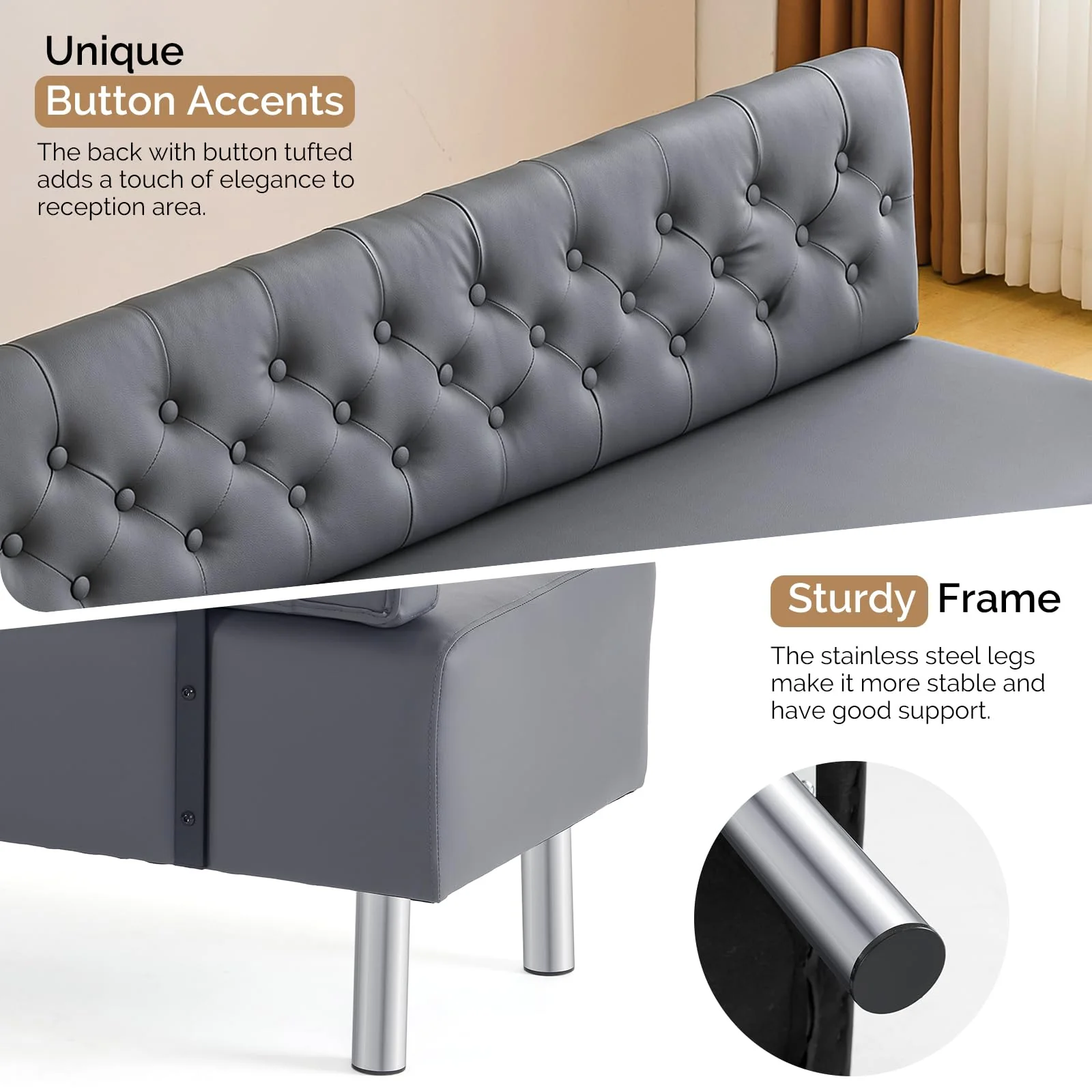 OmySalon WRB1501 58.6in Upholstered Waiting Room Reception Bench Chair with Button Tufted Backrest - Image 23