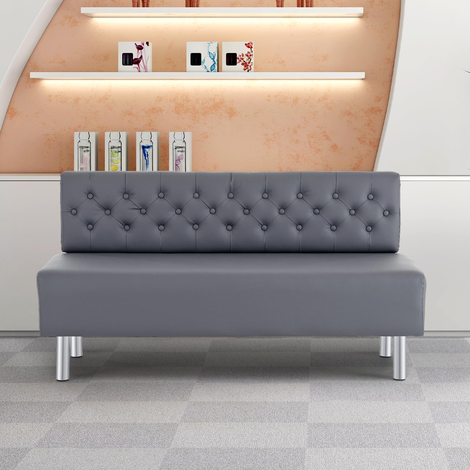OmySalon WRB1501 58.6in Upholstered Waiting Room Reception Bench Chair with Button Tufted Backrest - Image 27