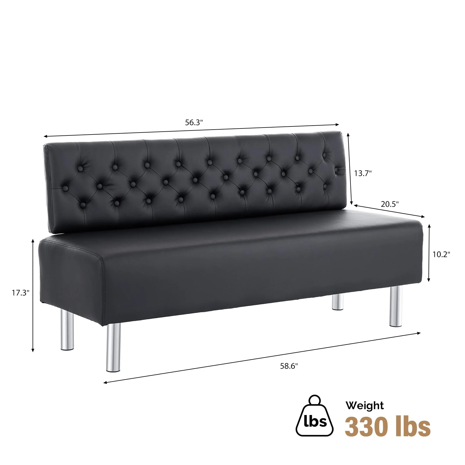 OmySalon WRB1501 58.6in Upholstered Waiting Room Reception Bench Chair with Button Tufted Backrest - Image 3