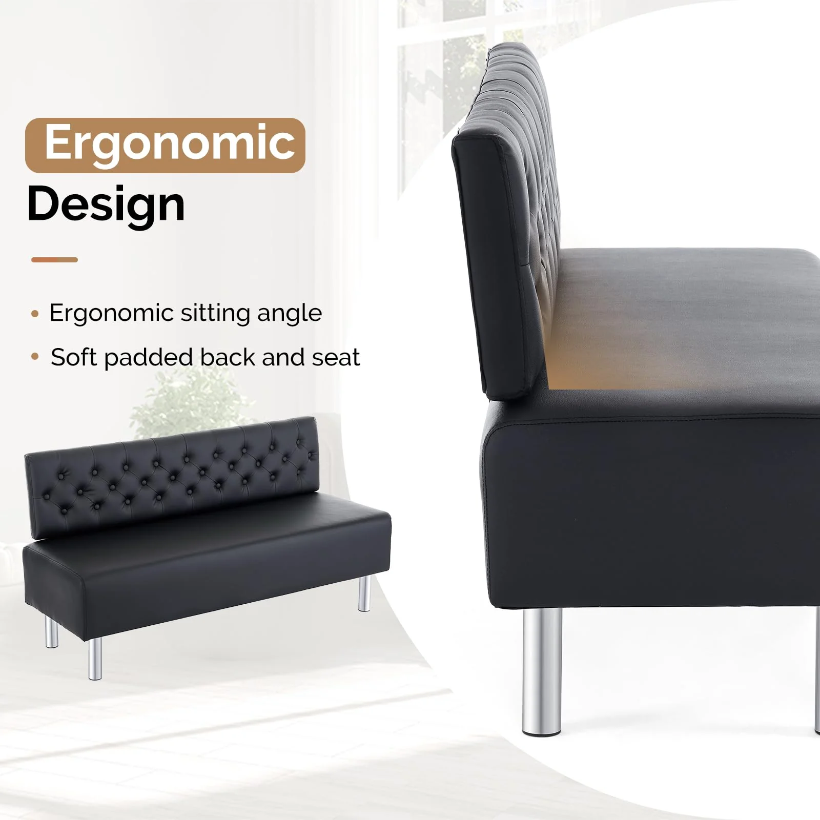 OmySalon WRB1501 58.6in Upholstered Waiting Room Reception Bench Chair with Button Tufted Backrest - Image 4