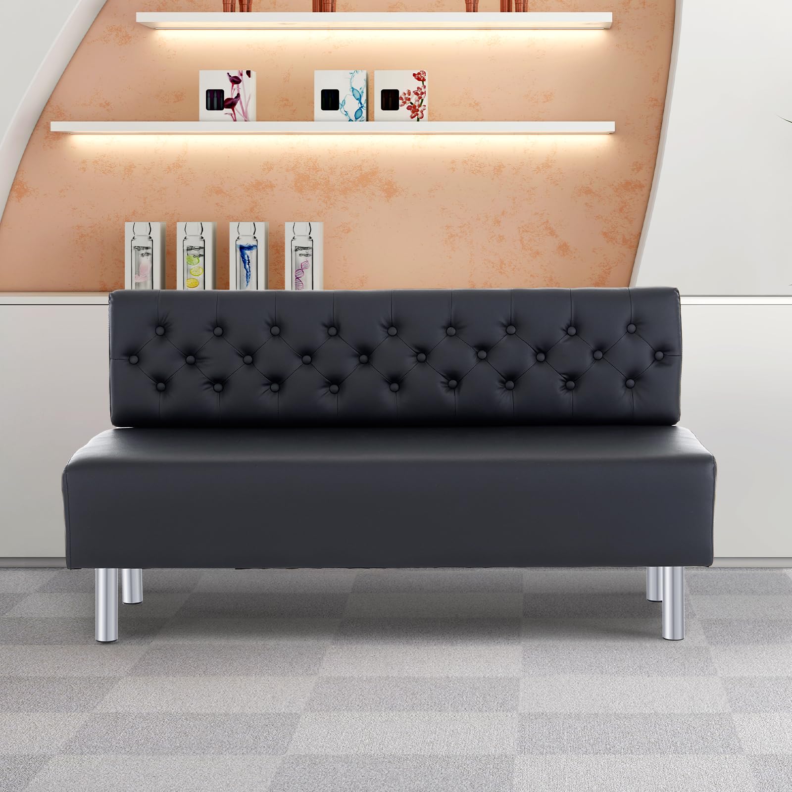 OmySalon WRB1501 58.6in Upholstered Waiting Room Reception Bench Chair with Button Tufted Backrest - Image 9
