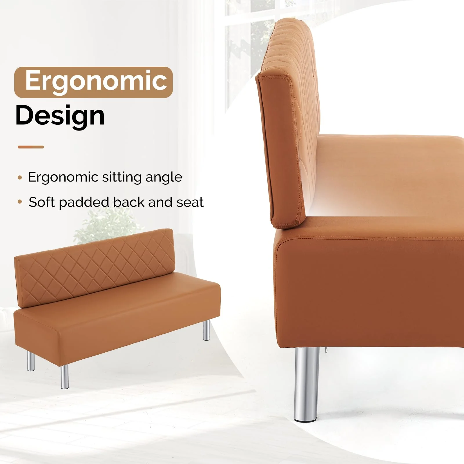 OmySalon WRB1502 58.6in Upholstered Waiting Room Reception Bench Chair with Diamond Quilted Backrest - Image 13