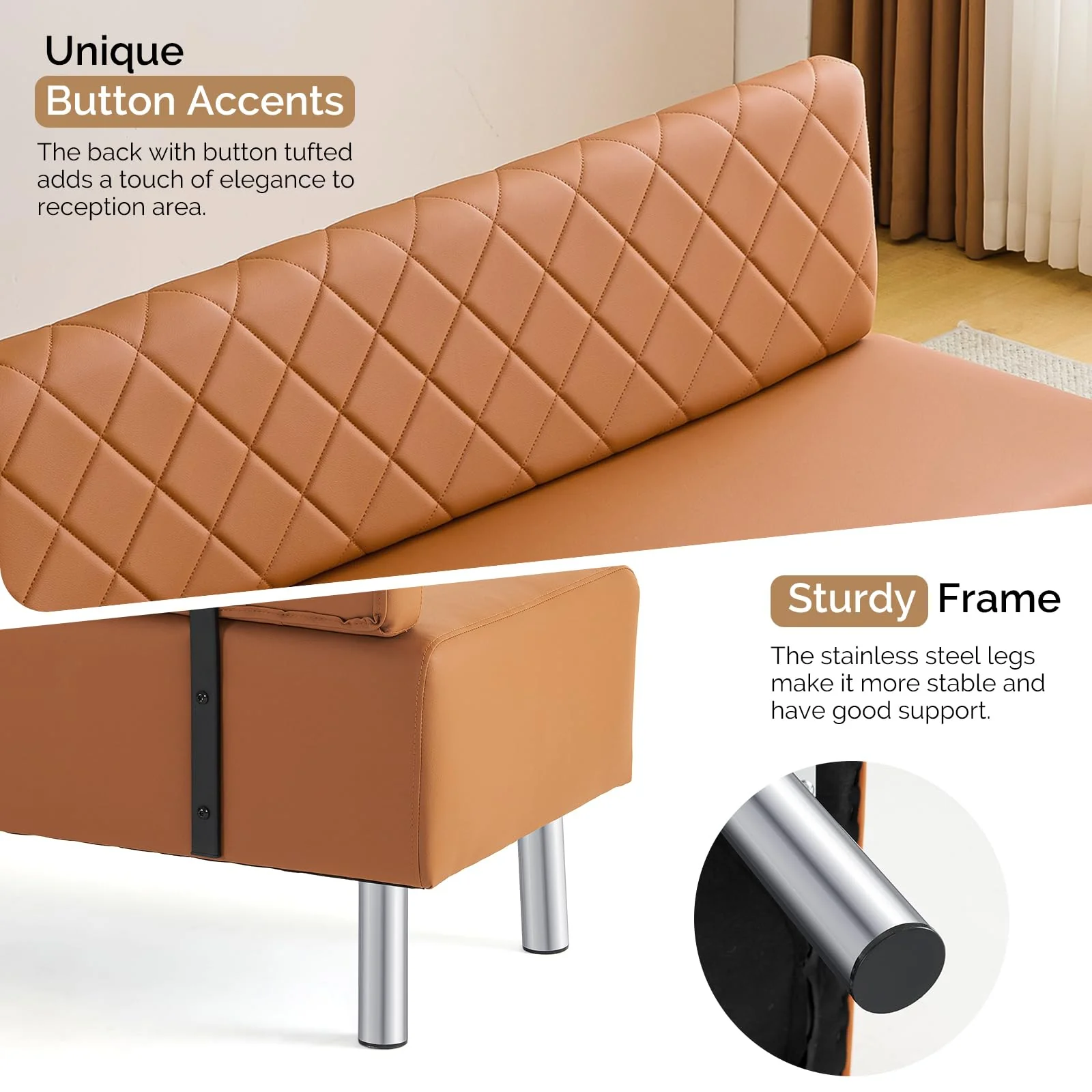 OmySalon WRB1502 58.6in Upholstered Waiting Room Reception Bench Chair with Diamond Quilted Backrest - Image 14