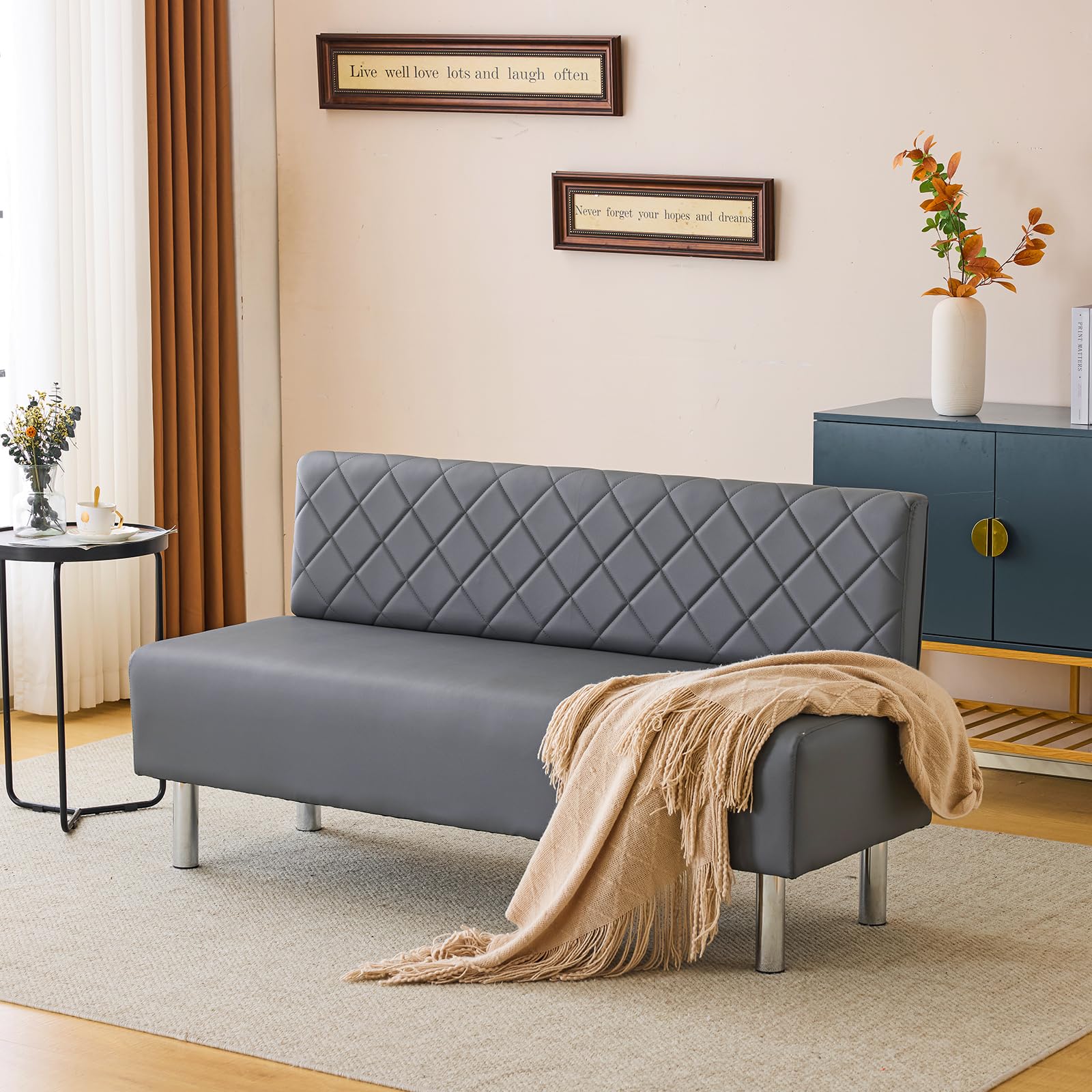 OmySalon WRB1502 58.6in Upholstered Waiting Room Reception Bench Chair with Diamond Quilted Backrest - Image 20