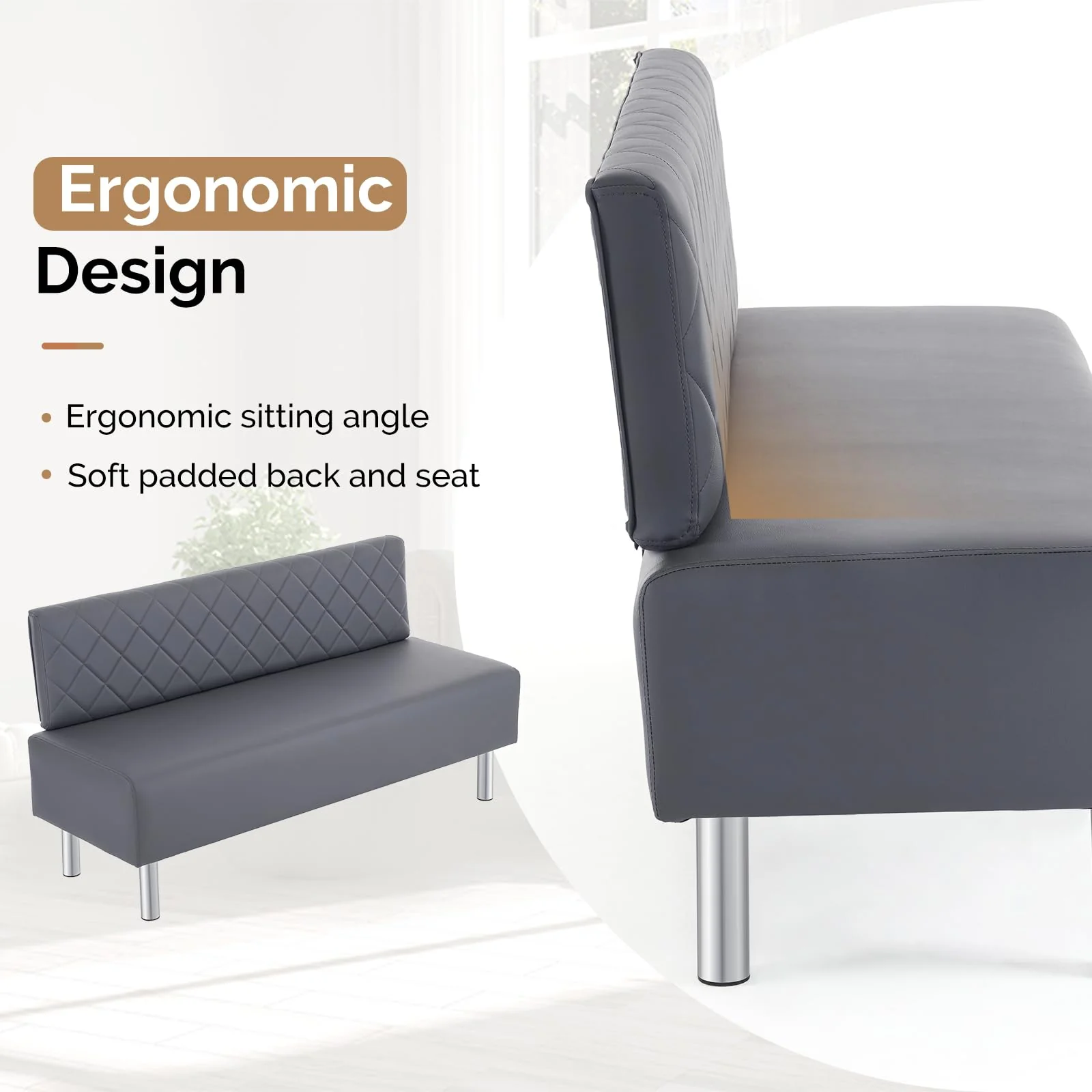 OmySalon WRB1502 58.6in Upholstered Waiting Room Reception Bench Chair with Diamond Quilted Backrest - Image 22