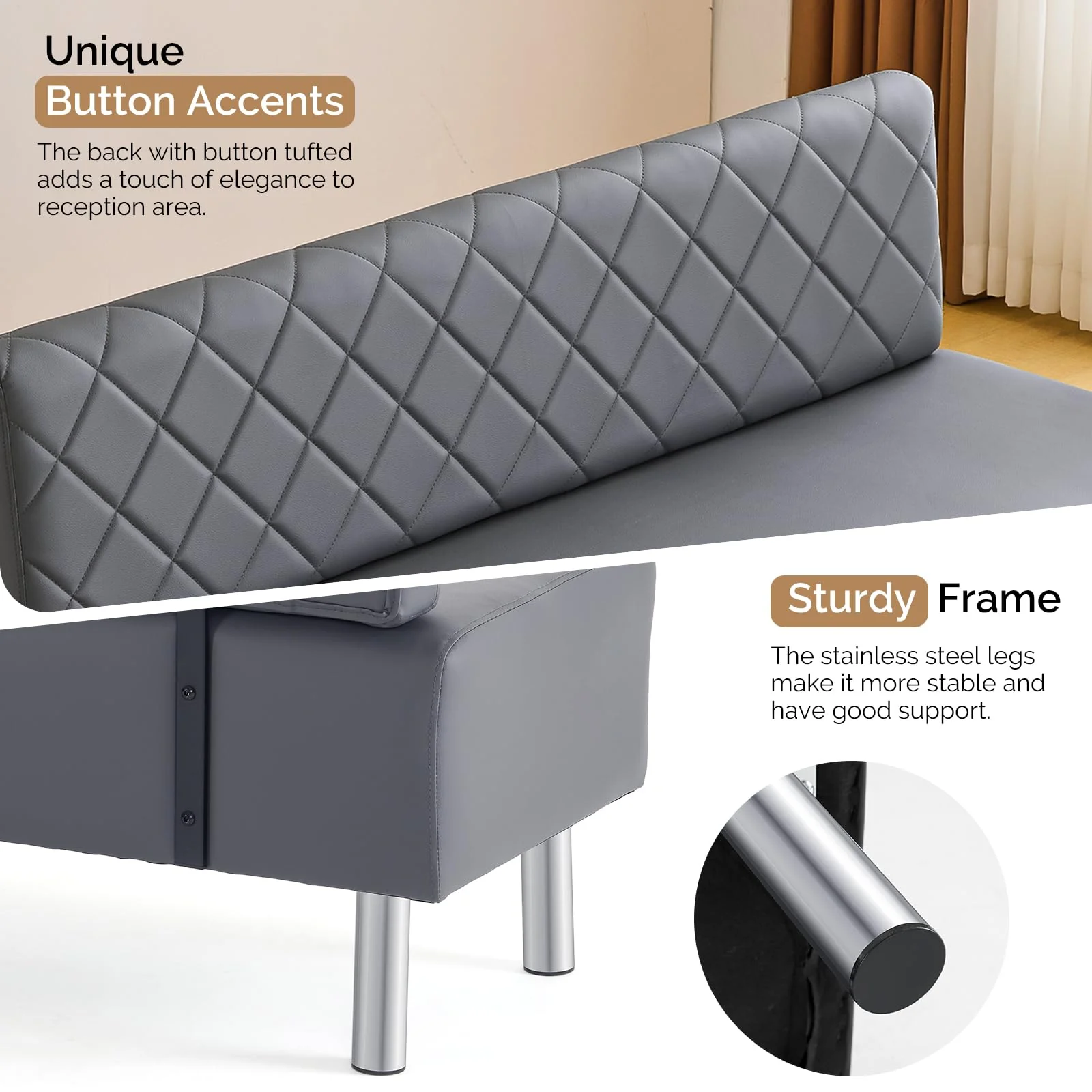 OmySalon WRB1502 58.6in Upholstered Waiting Room Reception Bench Chair with Diamond Quilted Backrest - Image 23