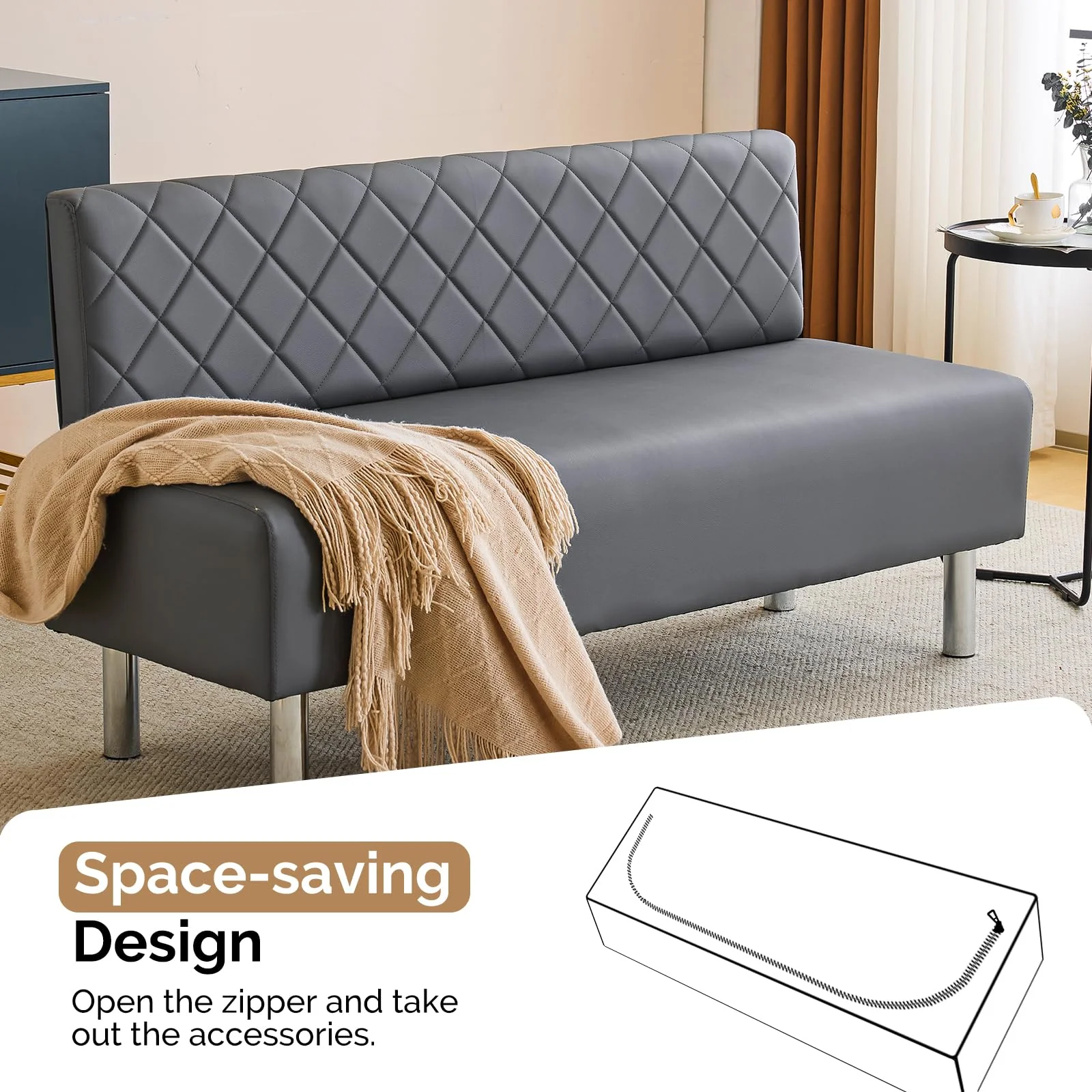 OmySalon WRB1502 58.6in Upholstered Waiting Room Reception Bench Chair with Diamond Quilted Backrest - Image 26