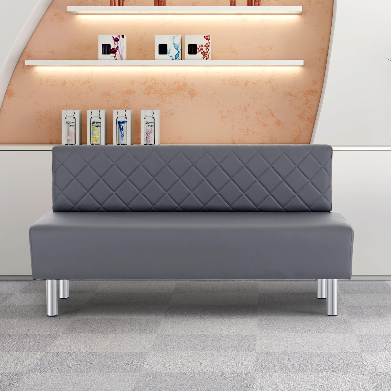 OmySalon WRB1502 58.6in Upholstered Waiting Room Reception Bench Chair with Diamond Quilted Backrest - Image 27