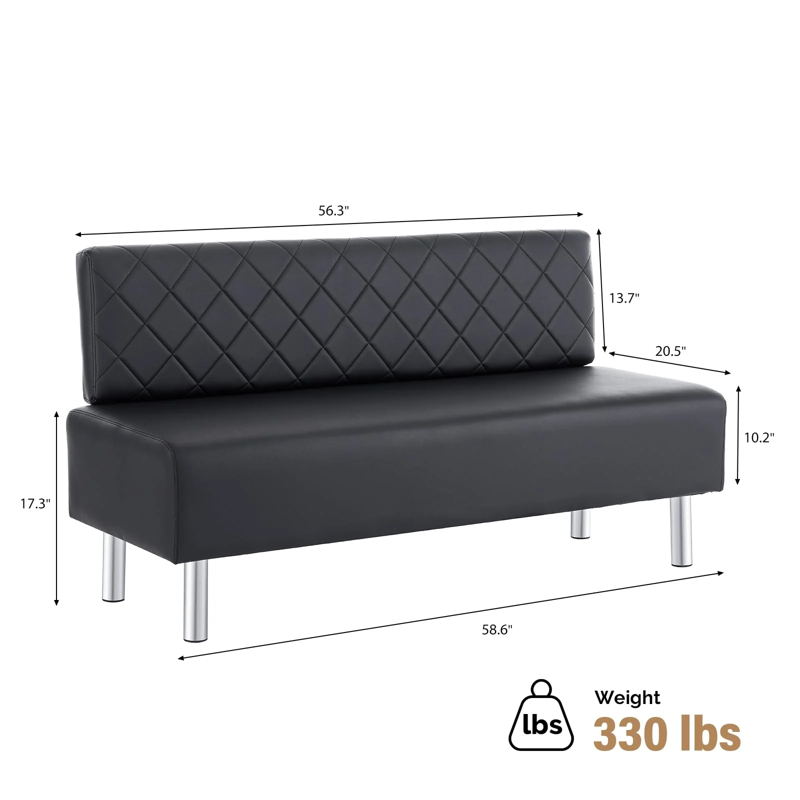 OmySalon WRB1502 58.6in Upholstered Waiting Room Reception Bench Chair with Diamond Quilted Backrest - Image 3