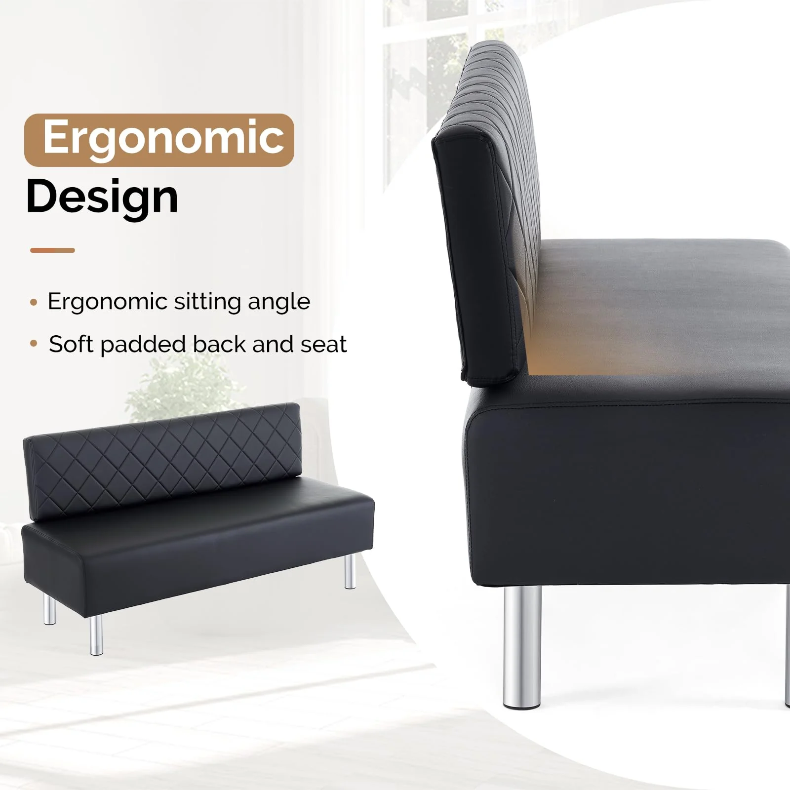 OmySalon WRB1502 58.6in Upholstered Waiting Room Reception Bench Chair with Diamond Quilted Backrest - Image 4