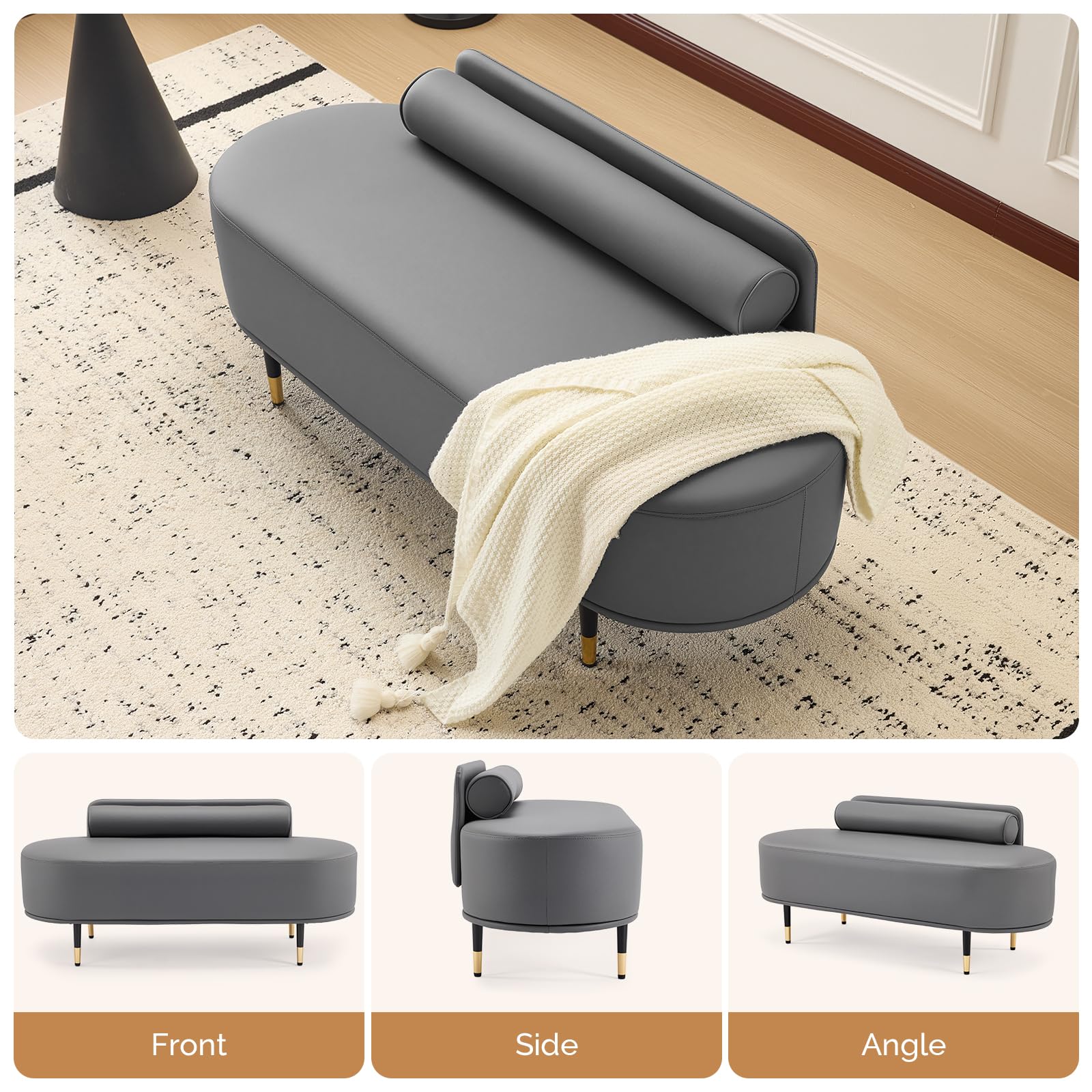 OmySalon WRB1601 53.5in Faux Leather Waiting Room Reception Bench Chair with Low Back - Image 18