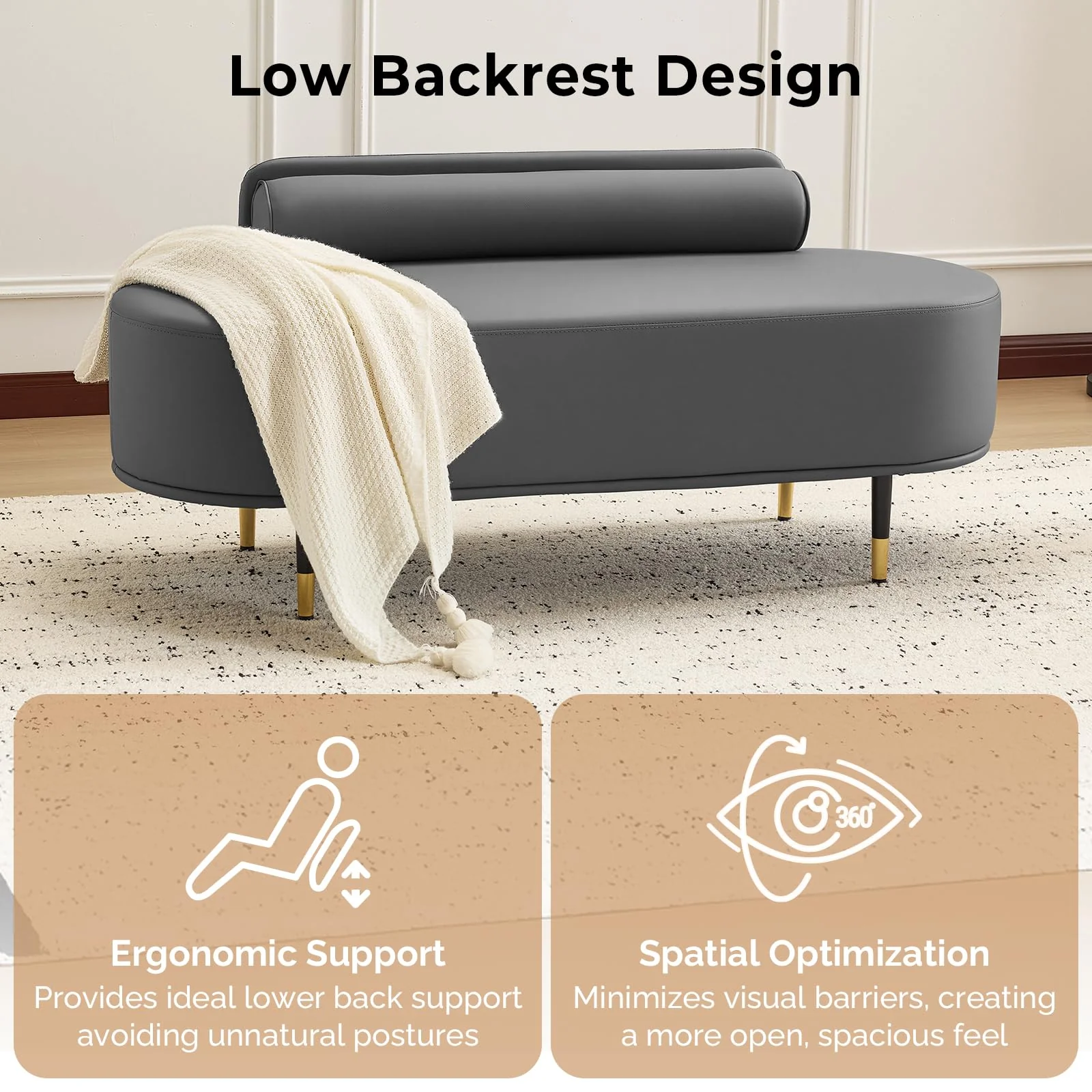 OmySalon WRB1601 53.5in Faux Leather Waiting Room Reception Bench Chair with Low Back - Image 21