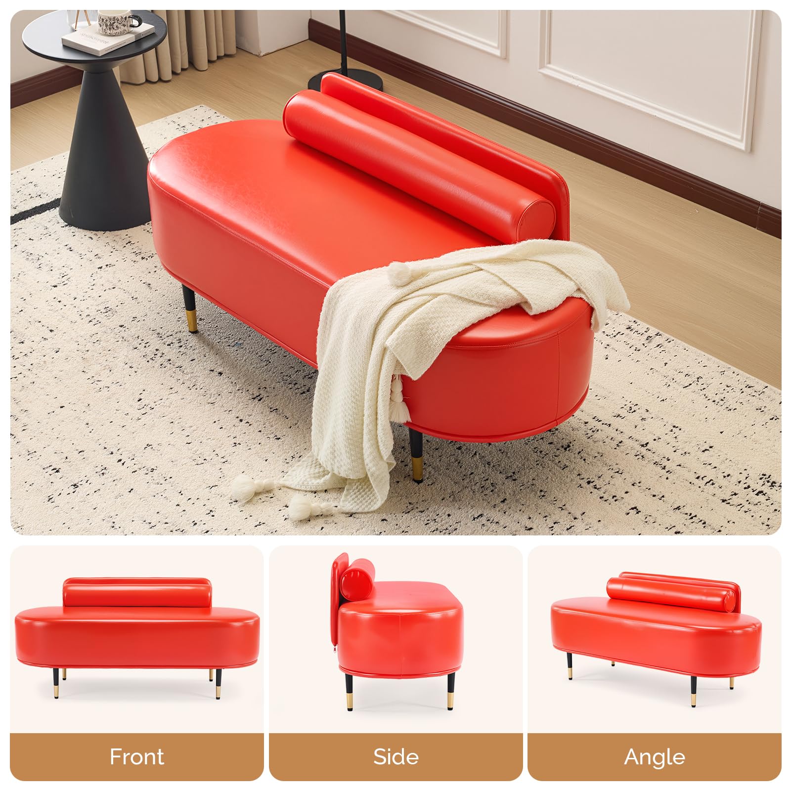 OmySalon WRB1601 53.5in Faux Leather Waiting Room Reception Bench Chair with Low Back - Image 26