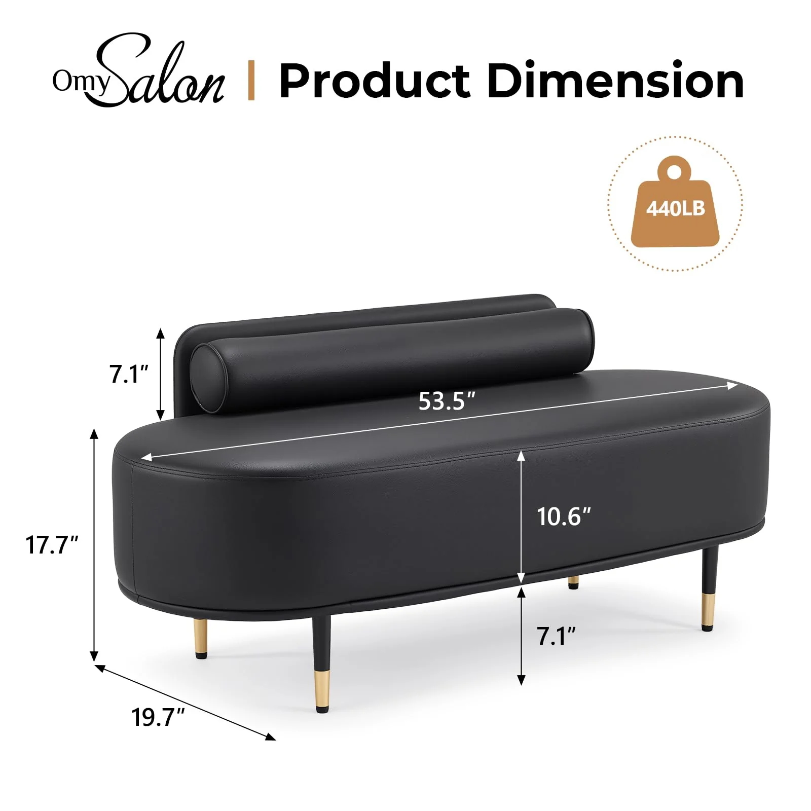 OmySalon WRB1601 53.5in Faux Leather Waiting Room Reception Bench Chair with Low Back - Image 3