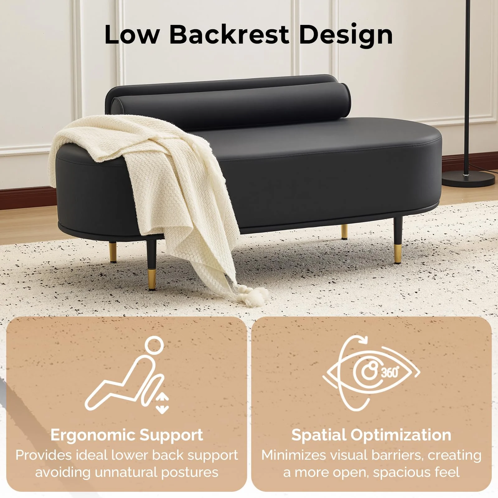 OmySalon WRB1601 53.5in Faux Leather Waiting Room Reception Bench Chair with Low Back - Image 5