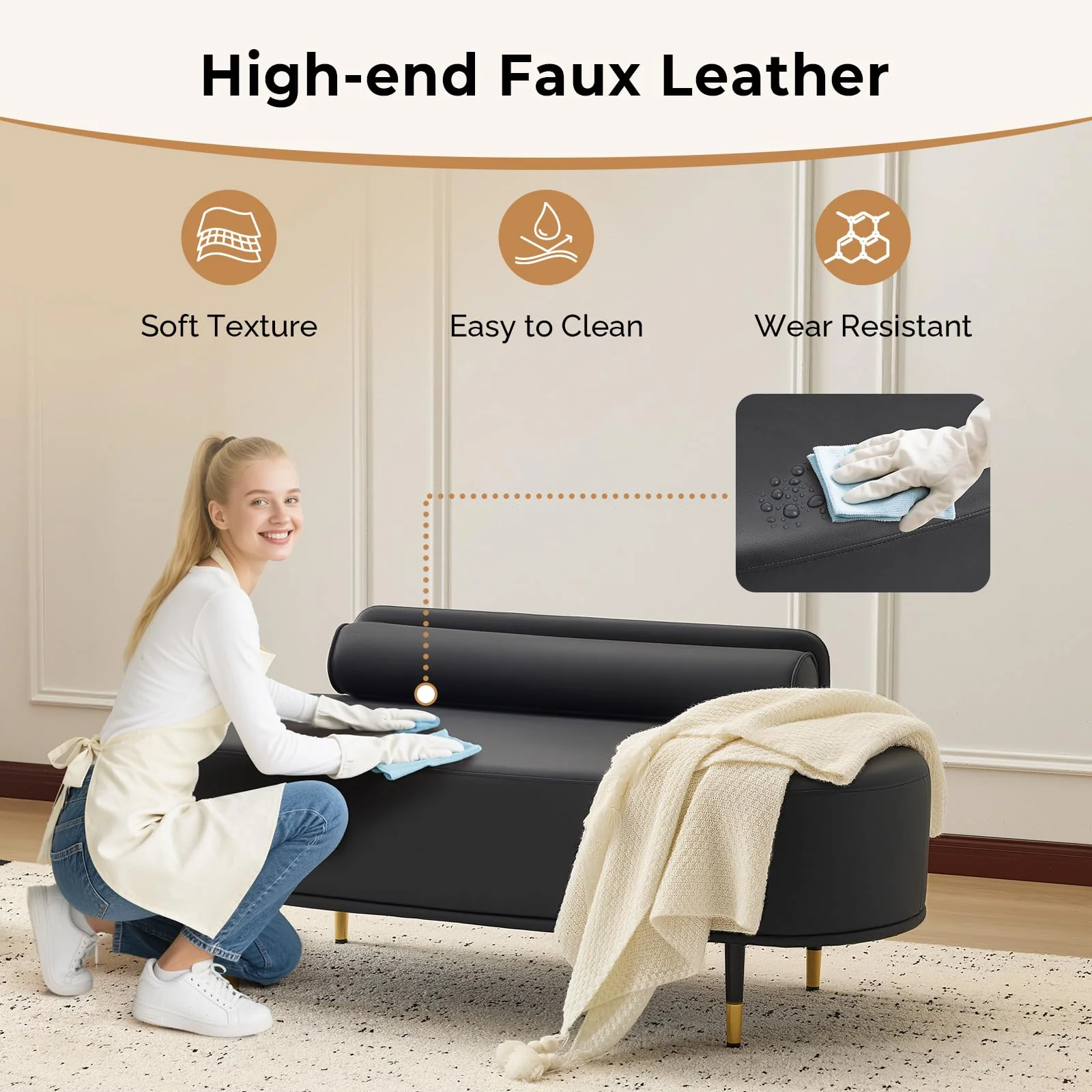 OmySalon WRB1601 53.5in Faux Leather Waiting Room Reception Bench Chair with Low Back - Image 7